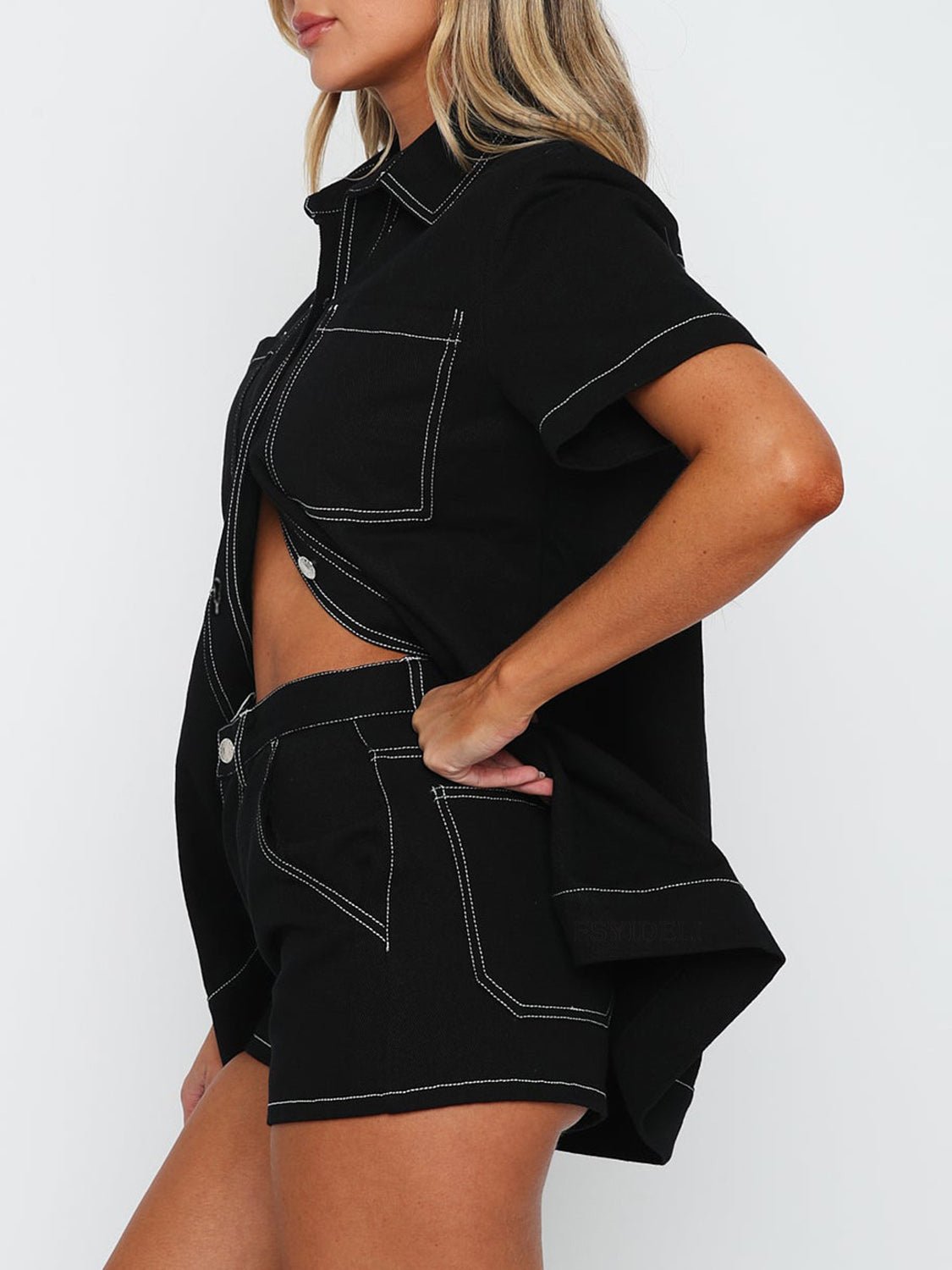 Pocketed Button Up Top and Shorts Set - ViarousViarousViarous