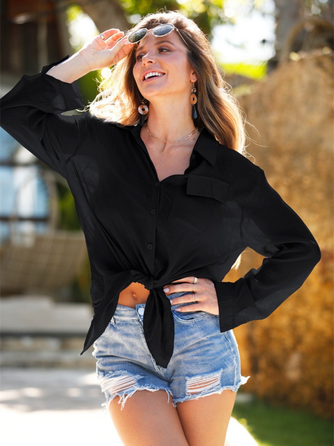 Pocketed Dropped Shoulder Cover Up - ViarousViarousViarous