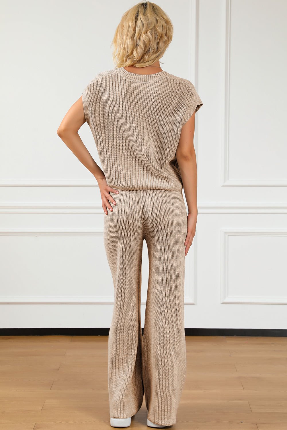 Pocketed V - Neck Top and Wide Leg Sweater Set - ViarousViarousViarous