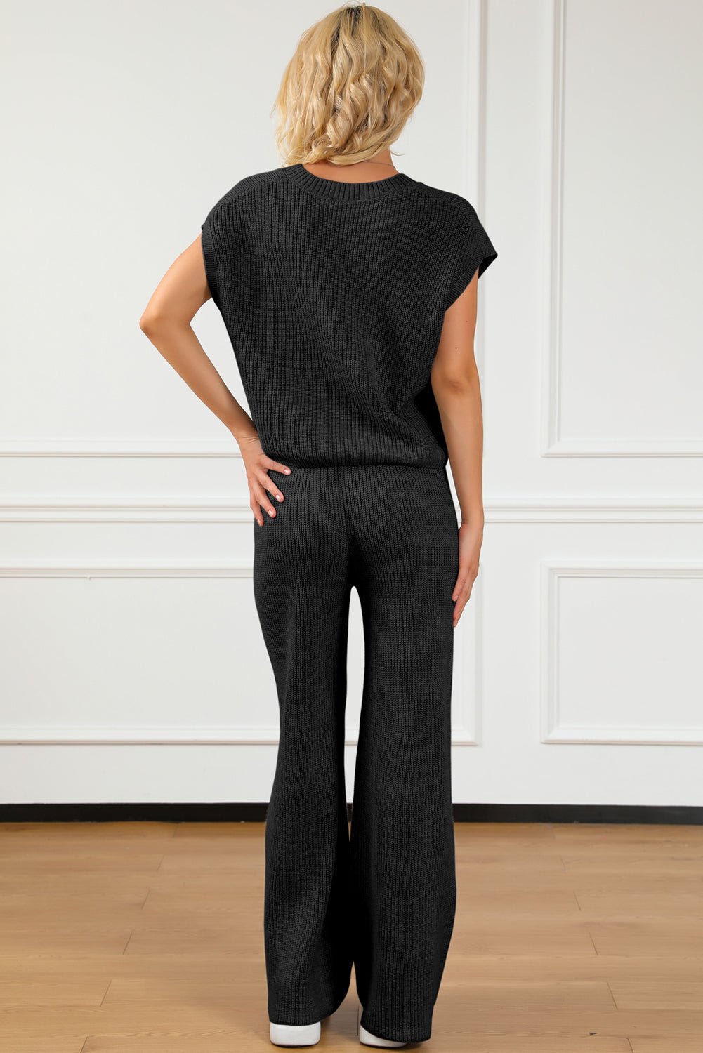 Pocketed V - Neck Top and Wide Leg Sweater Set - ViarousViarousViarous
