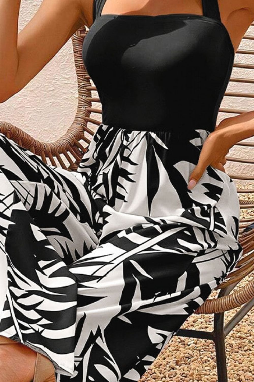 Printed Halter Wide Leg Jumpsuit - ViarousViarousViarous