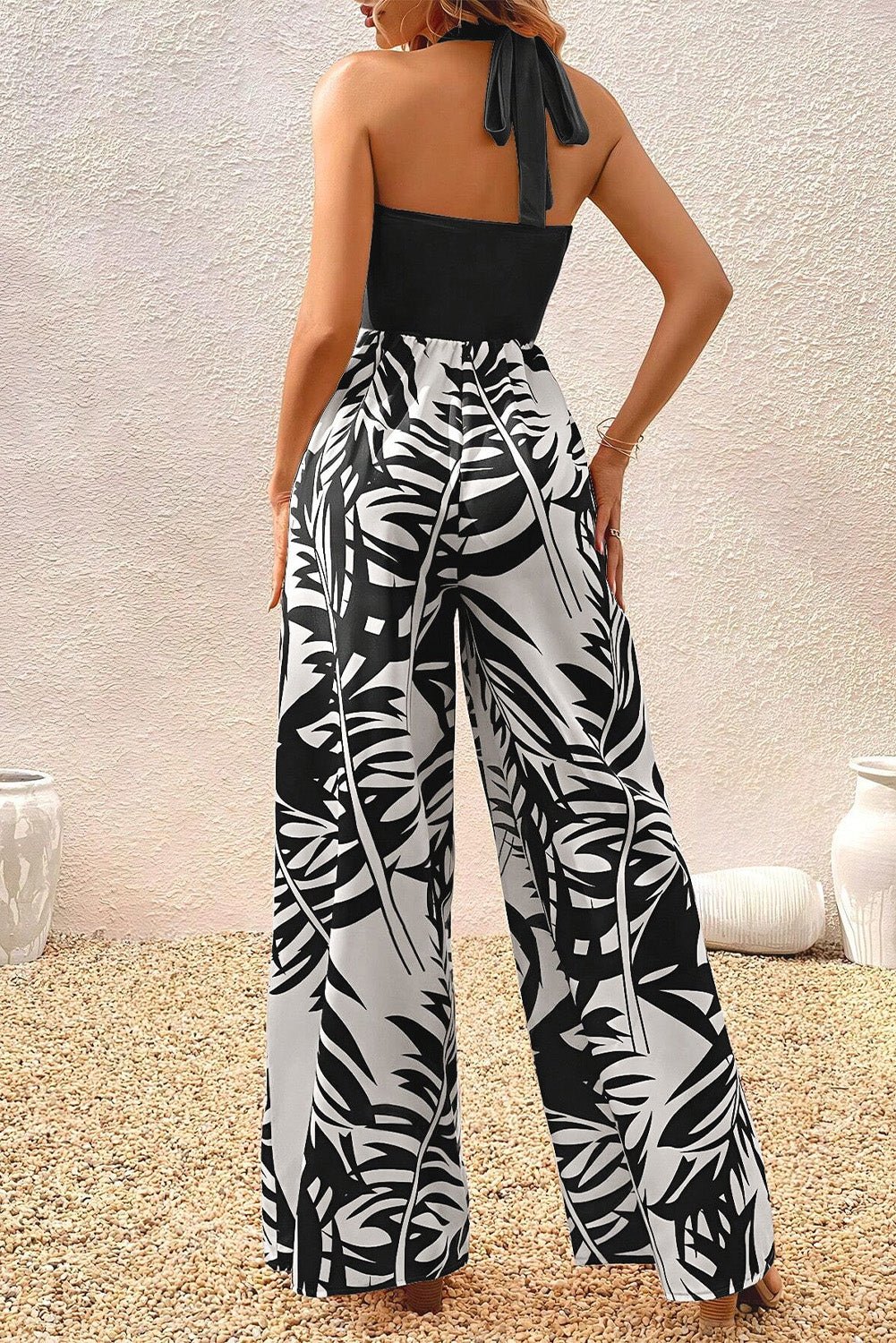 Printed Halter Wide Leg Jumpsuit - ViarousViarousViarous
