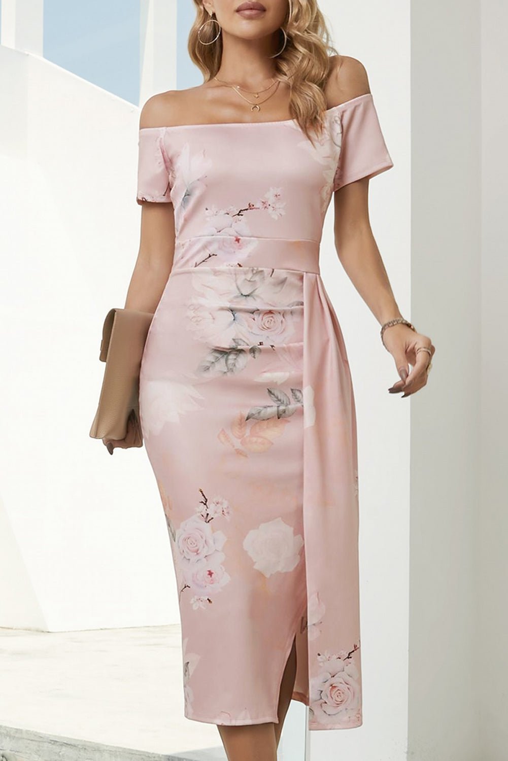 Printed Off - Shoulder Split Dress - ViarousViarousViarous