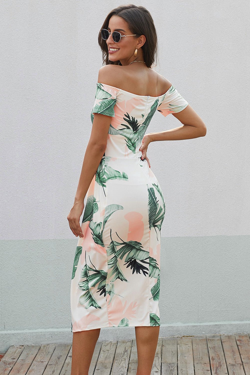 Printed Off - Shoulder Split Dress - ViarousViarousViarous