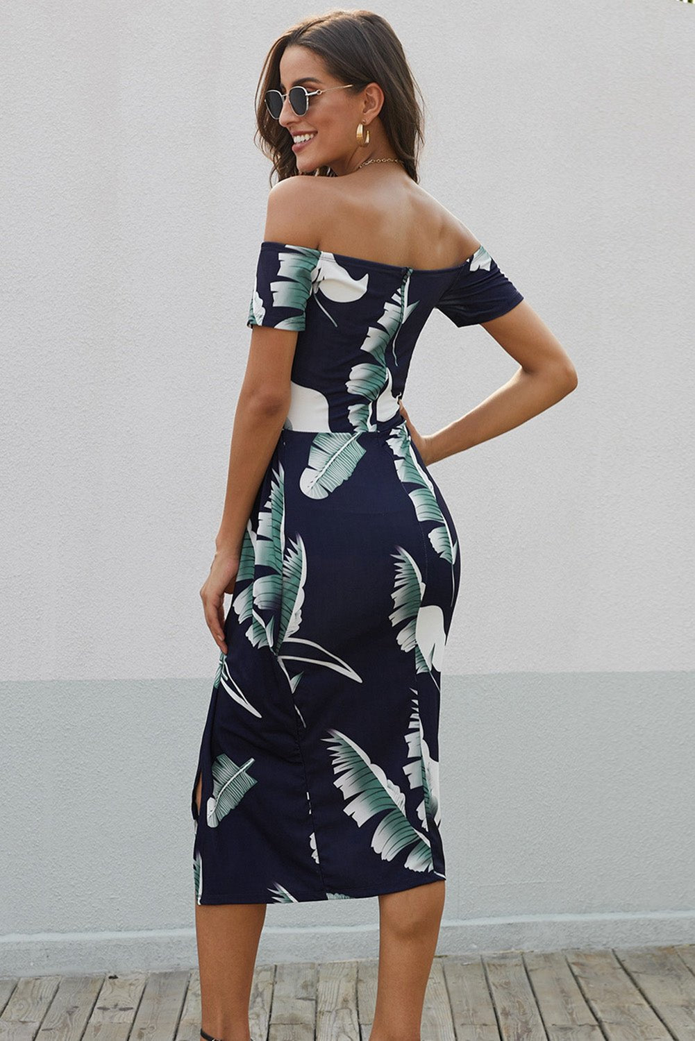 Printed Off - Shoulder Split Dress - ViarousViarousViarous
