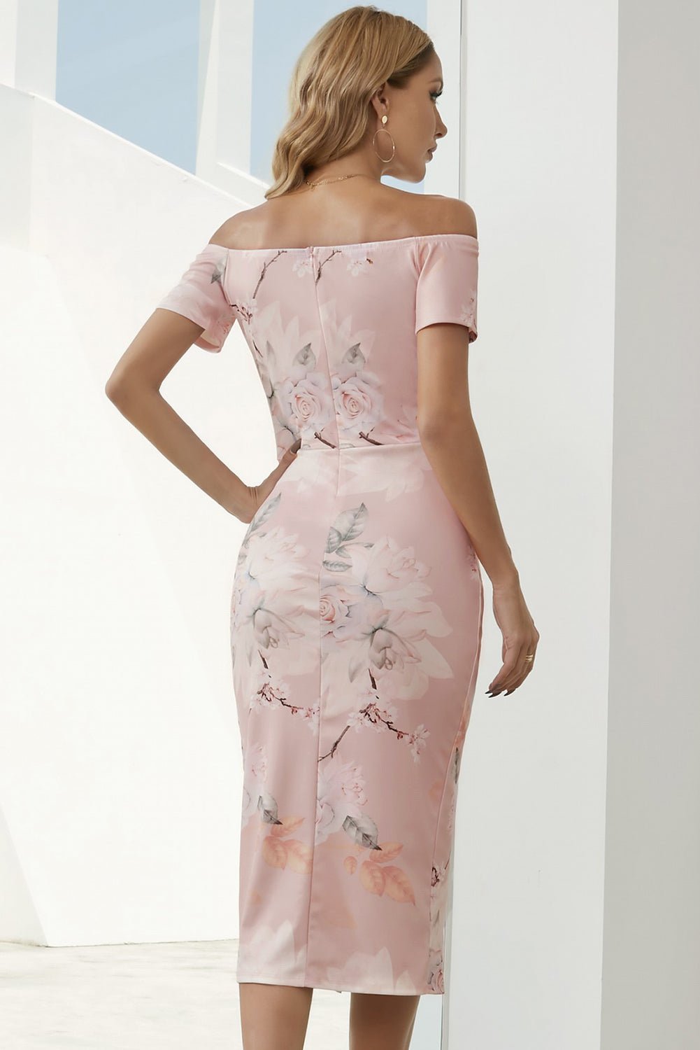 Printed Off - Shoulder Split Dress - ViarousViarousViarous