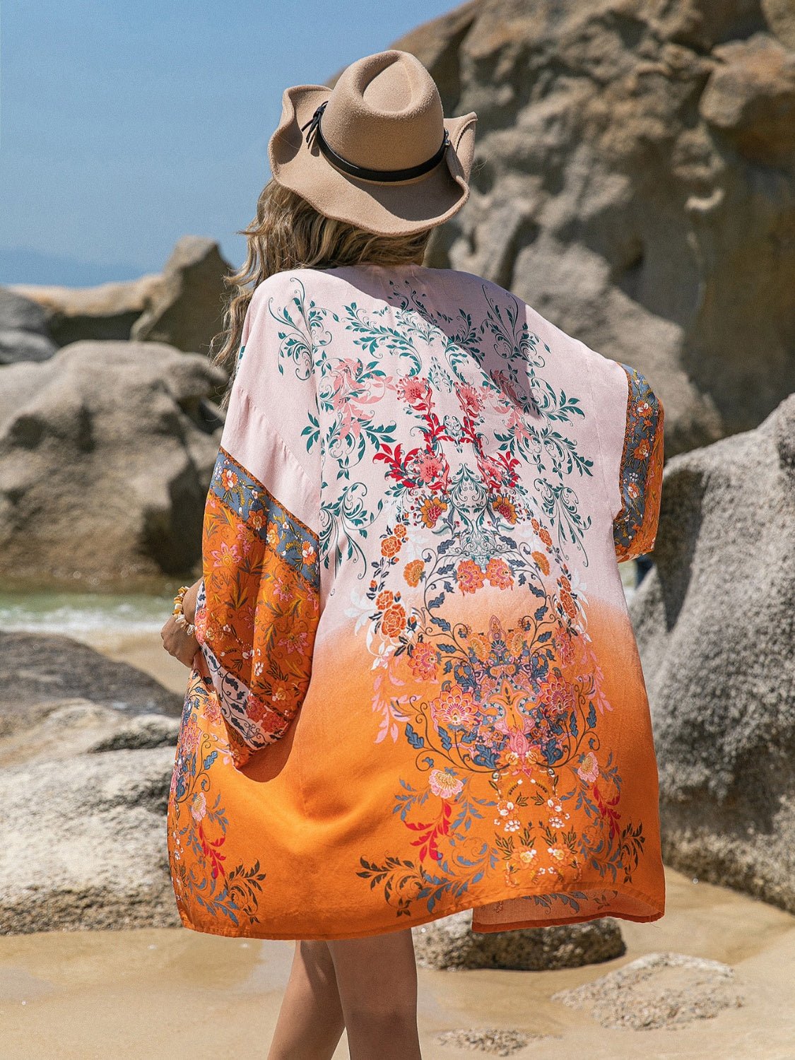 Printed Open Front Long Sleeve Cover - Up - ViarousViarousViarous