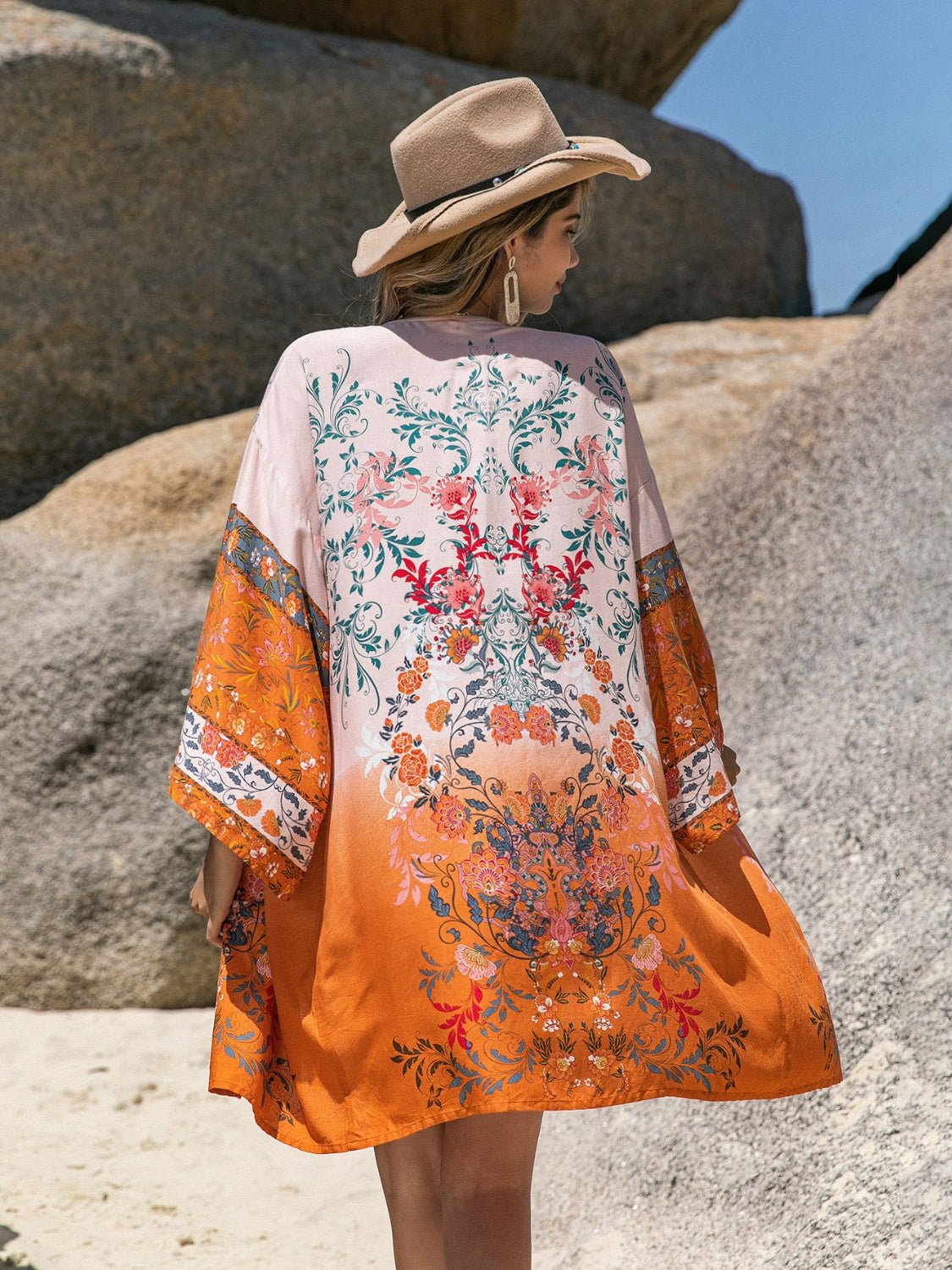 Printed Open Front Long Sleeve Cover - Up - ViarousViarousViarous
