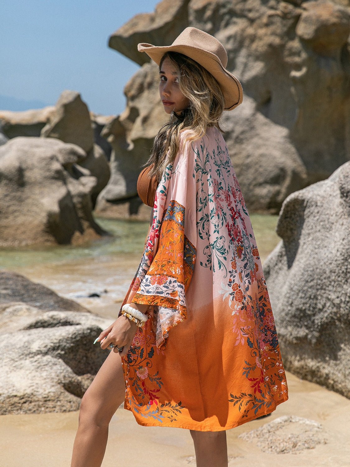 Printed Open Front Long Sleeve Cover - Up - ViarousViarousViarous