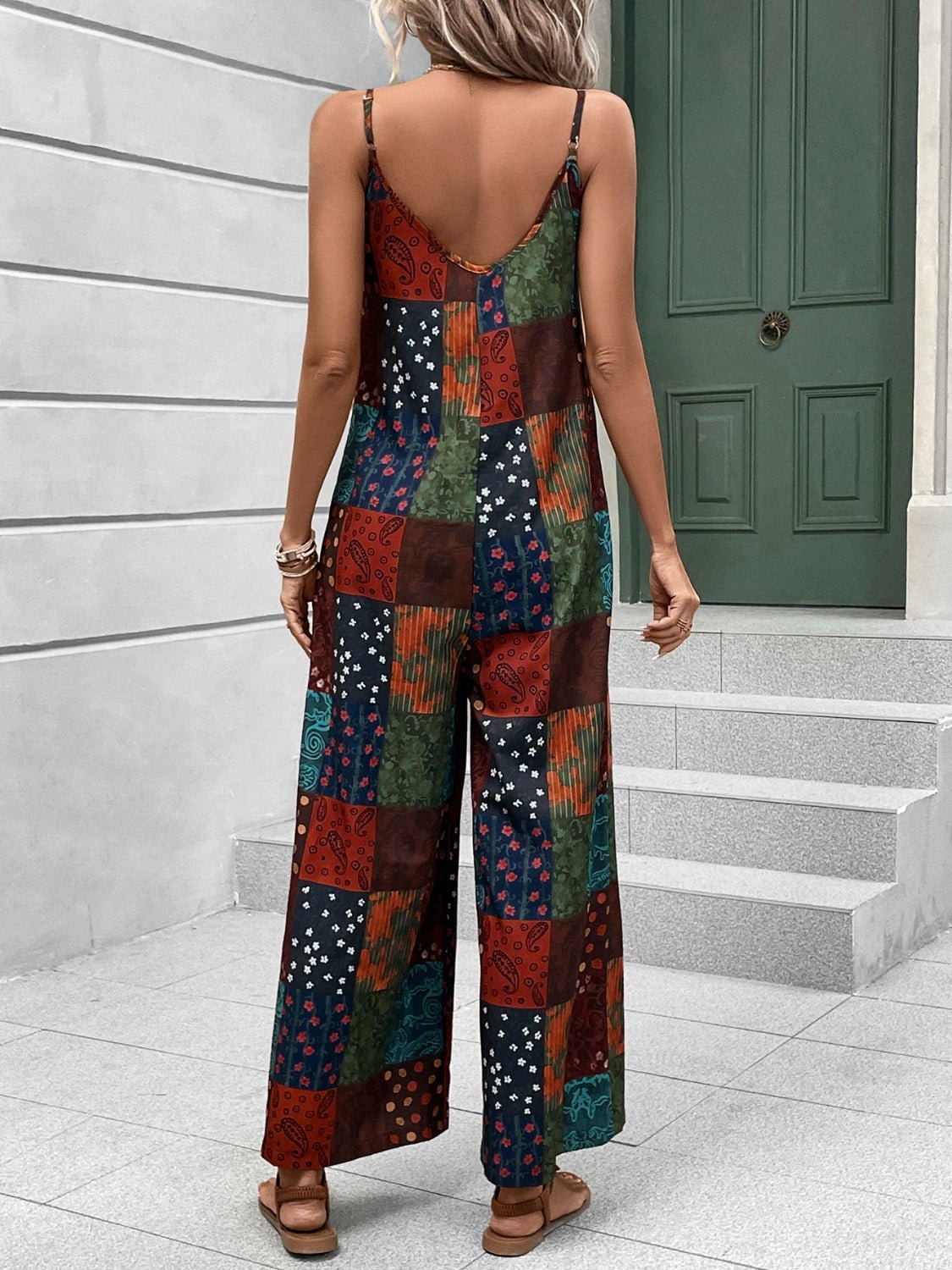 Printed Scoop Neck Spaghetti Strap Jumpsuit - ViarousViarousViarous