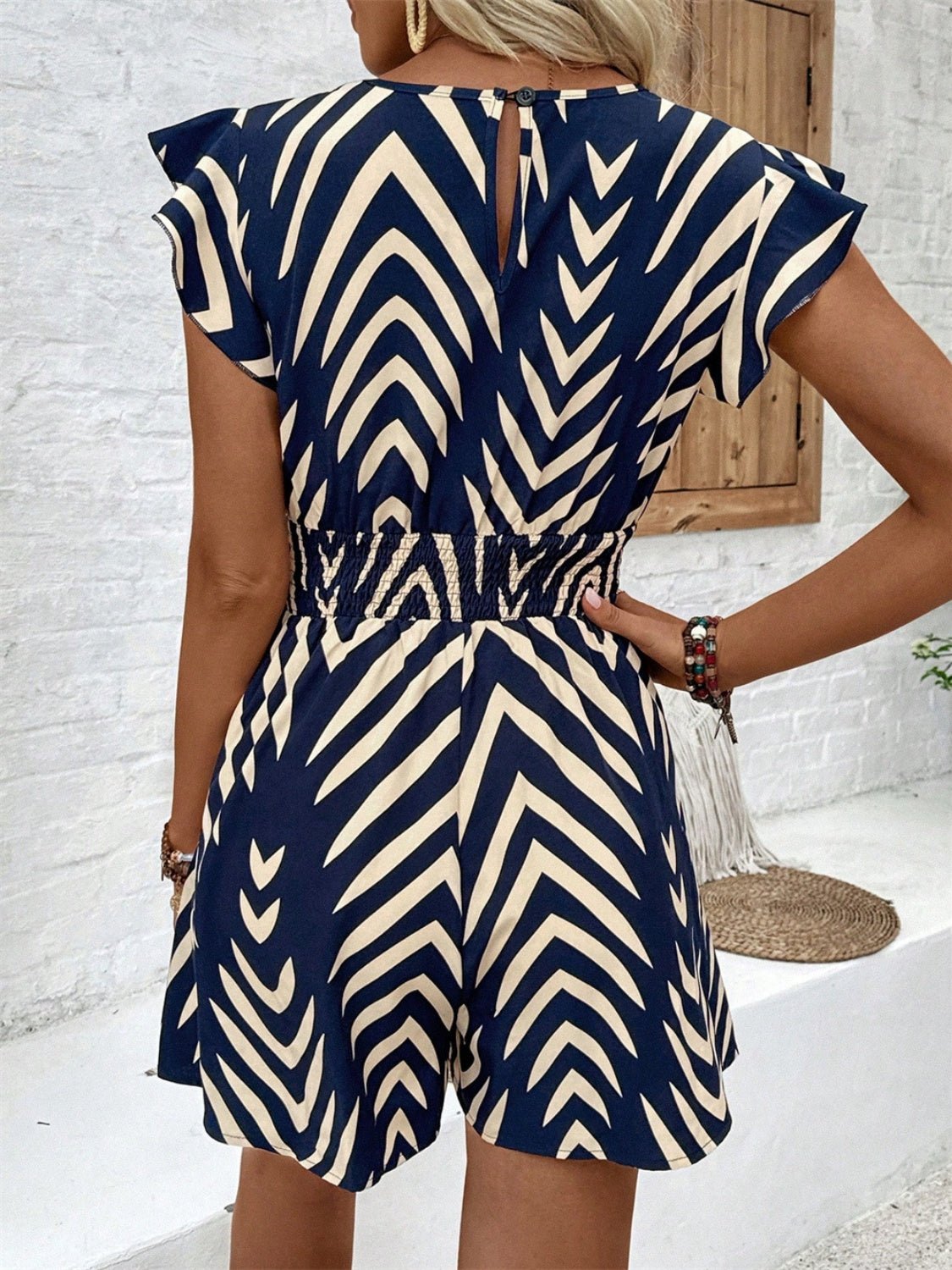 Printed Surplice Cap Sleeve Romper - ViarousViarousViarous