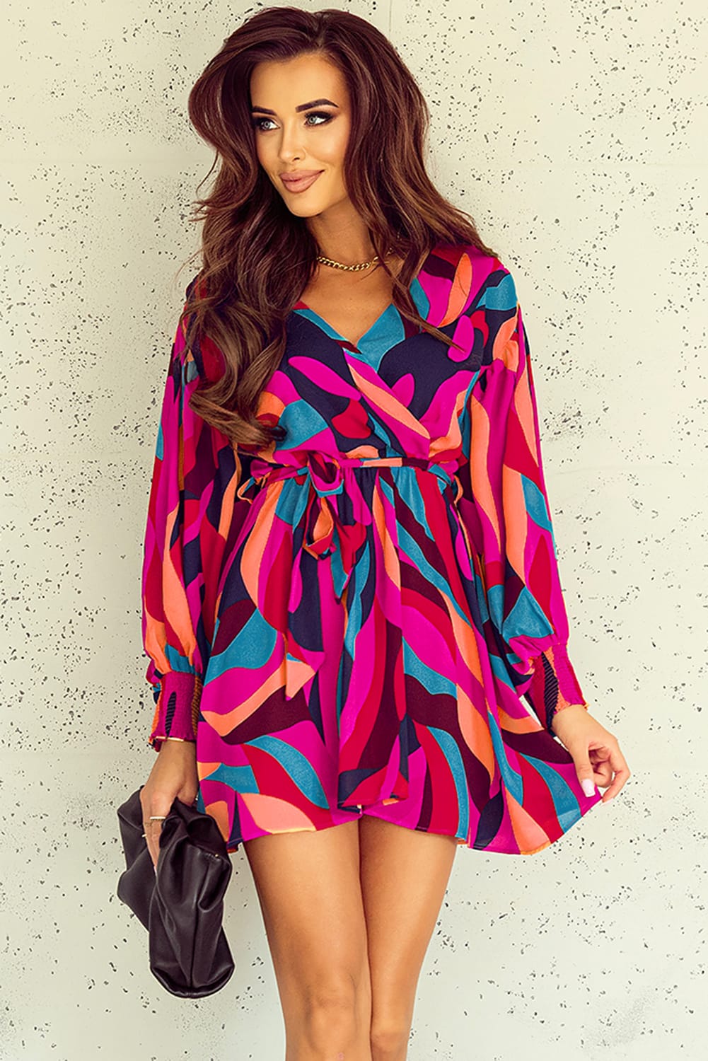 Printed Surplice Neck Tie Waist Dress - ViarousViarousViarous