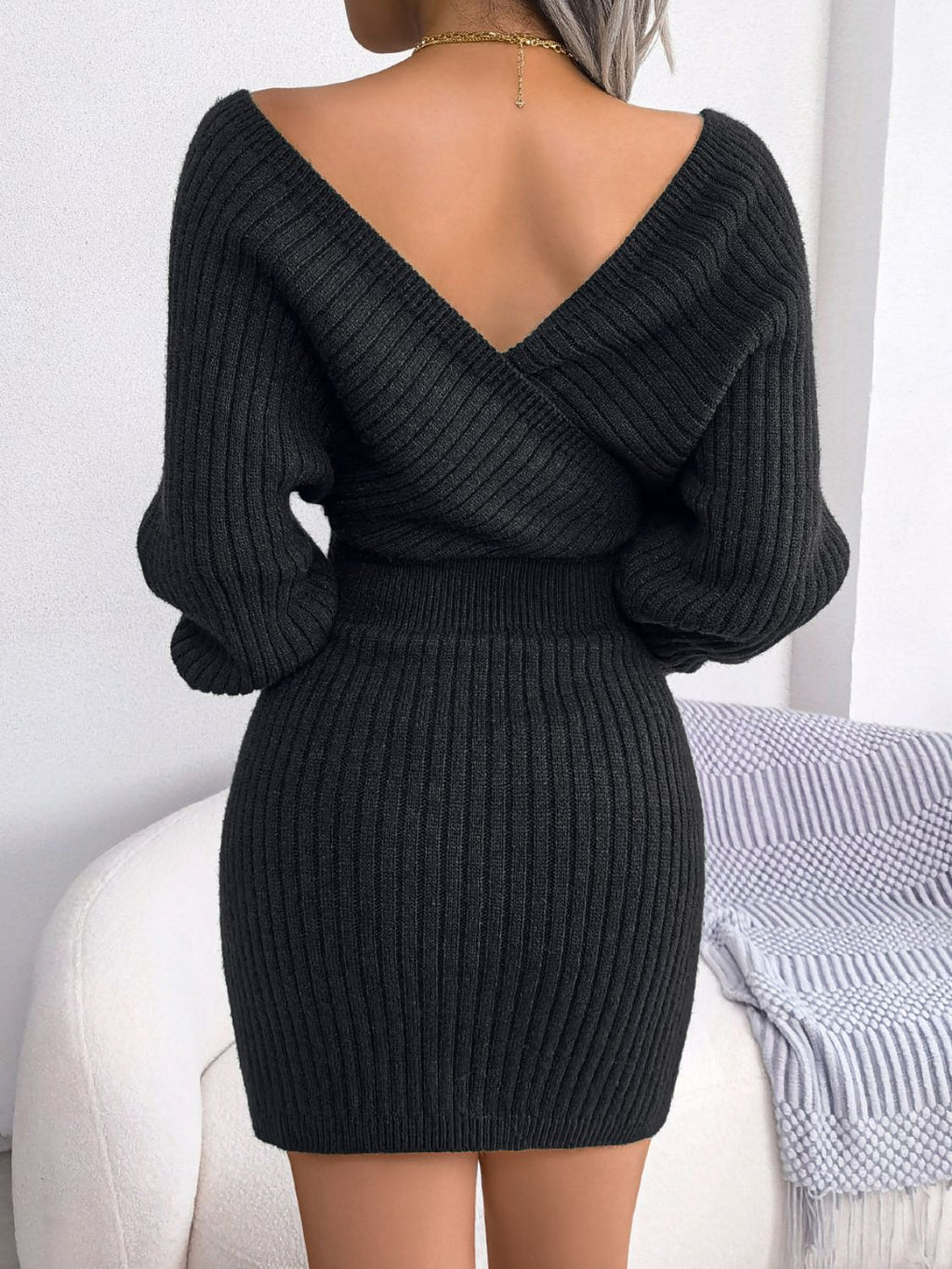 Rib - Knit Dolman Sleeve Sweater Dress - ViarousViarousViarous