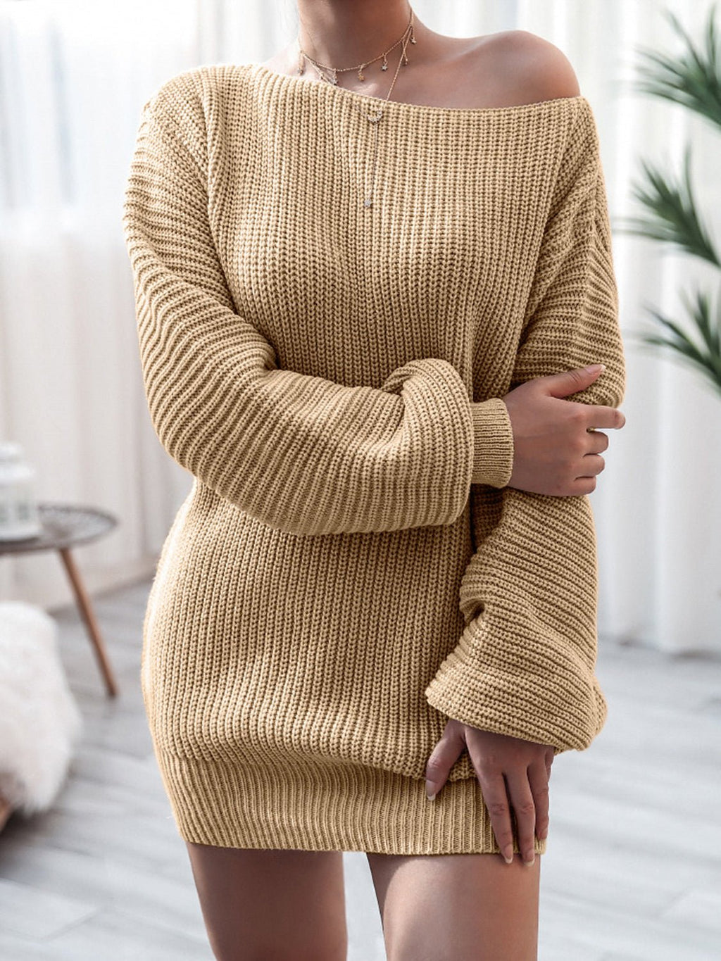 Rib - Knit Mini Sweater Dress - ViarousViarousViarous