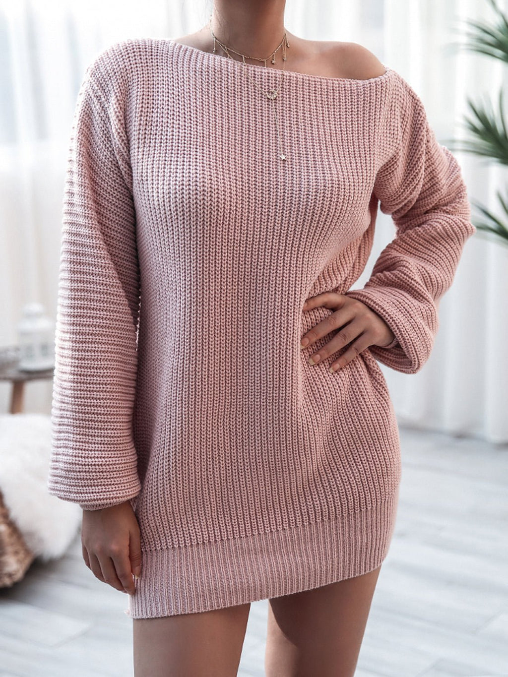 Rib - Knit Mini Sweater Dress - ViarousViarousViarous