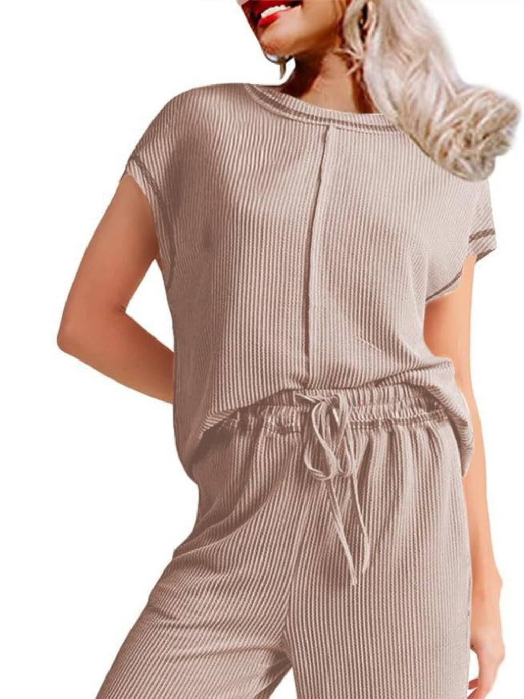 Ribbed Exposed Seam Top and Pants Set - ViarousViarousViarous