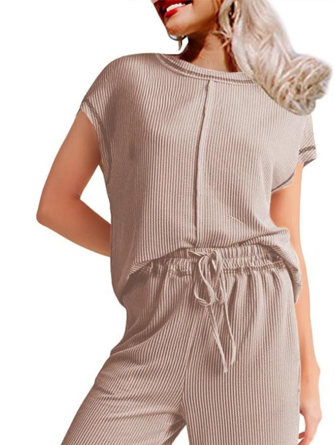 Ribbed Exposed Seam Top and Pants Set - ViarousViarousViarous