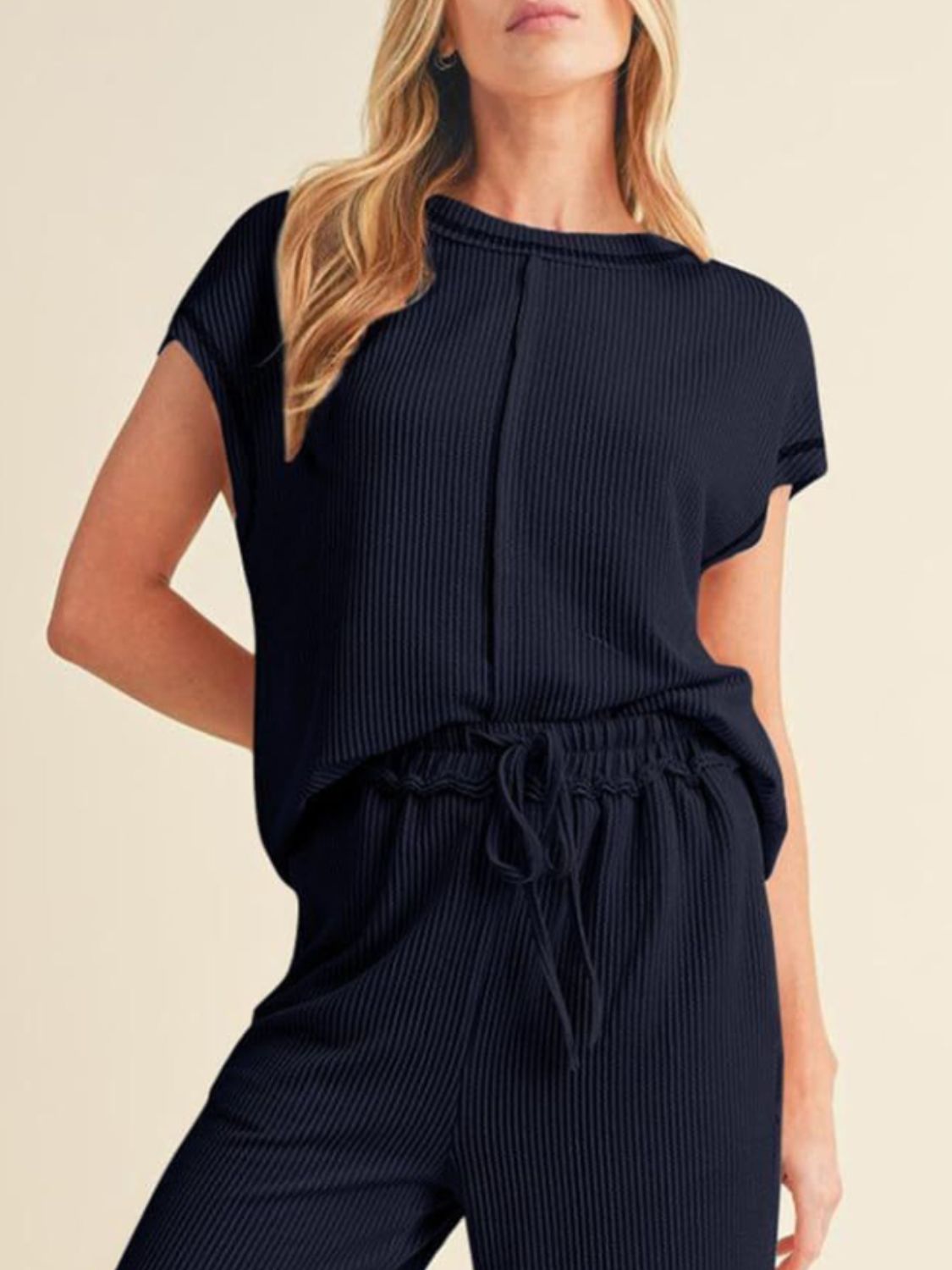 Ribbed Exposed Seam Top and Pants Set - ViarousViarousViarous