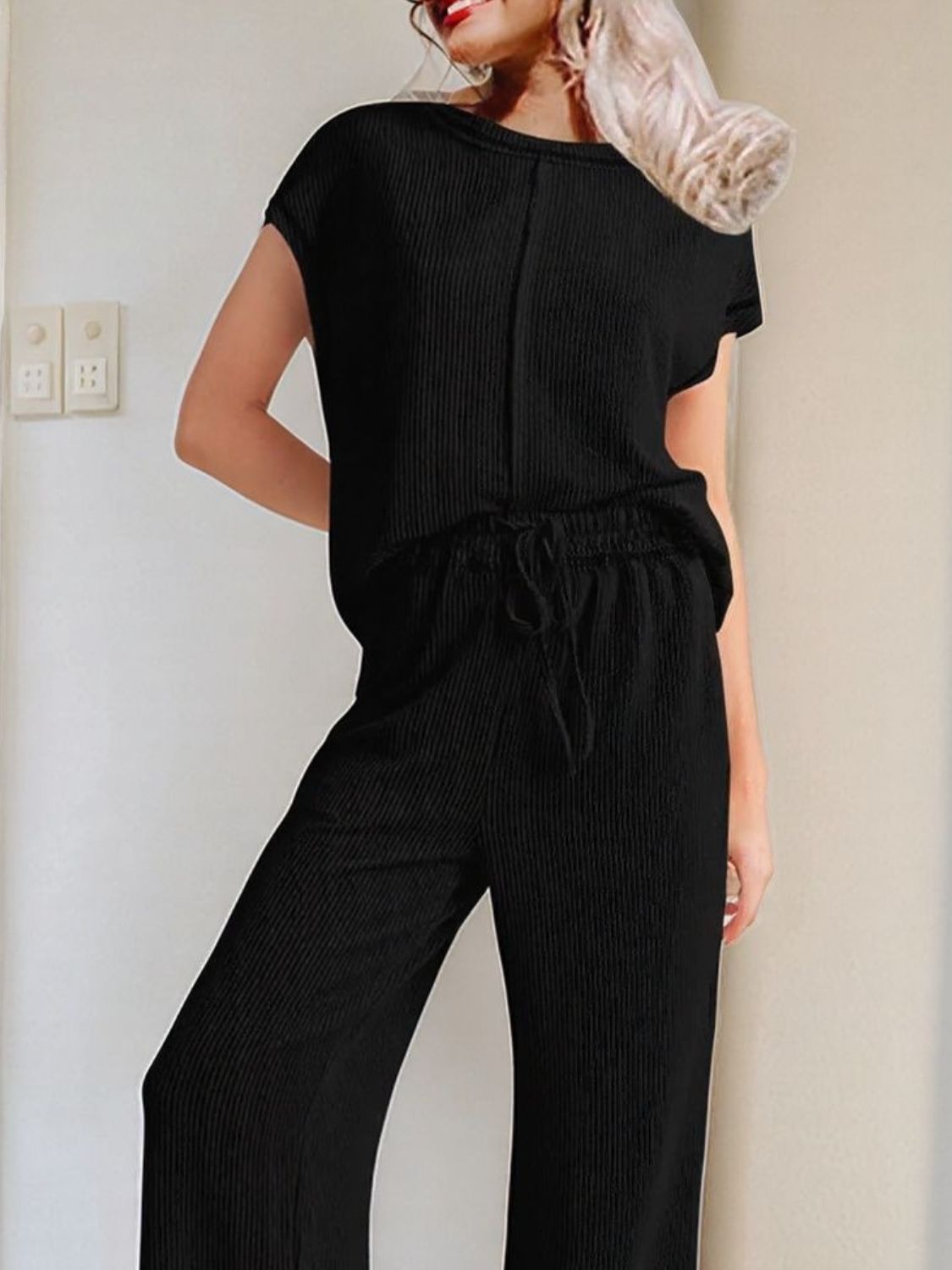 Ribbed Exposed Seam Top and Pants Set - ViarousViarousViarous