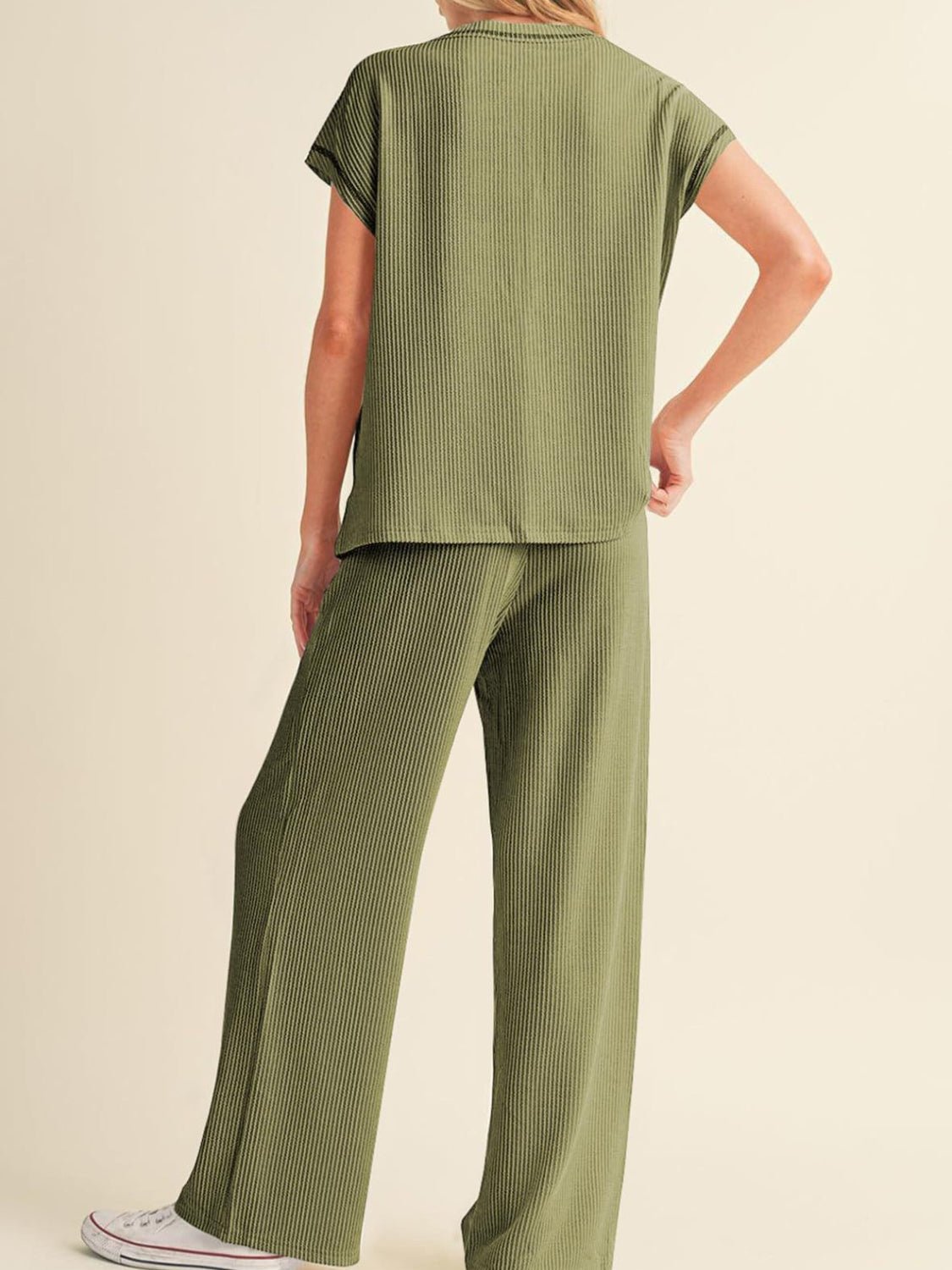 Ribbed Exposed Seam Top and Pants Set - ViarousViarousViarous