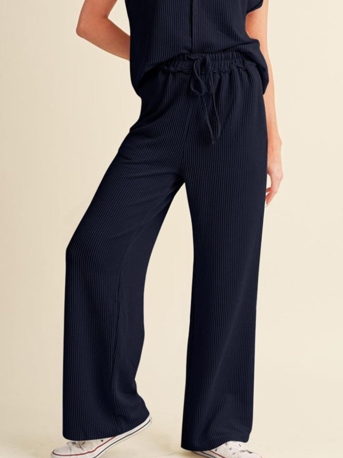 Ribbed Exposed Seam Top and Pants Set - ViarousViarousViarous