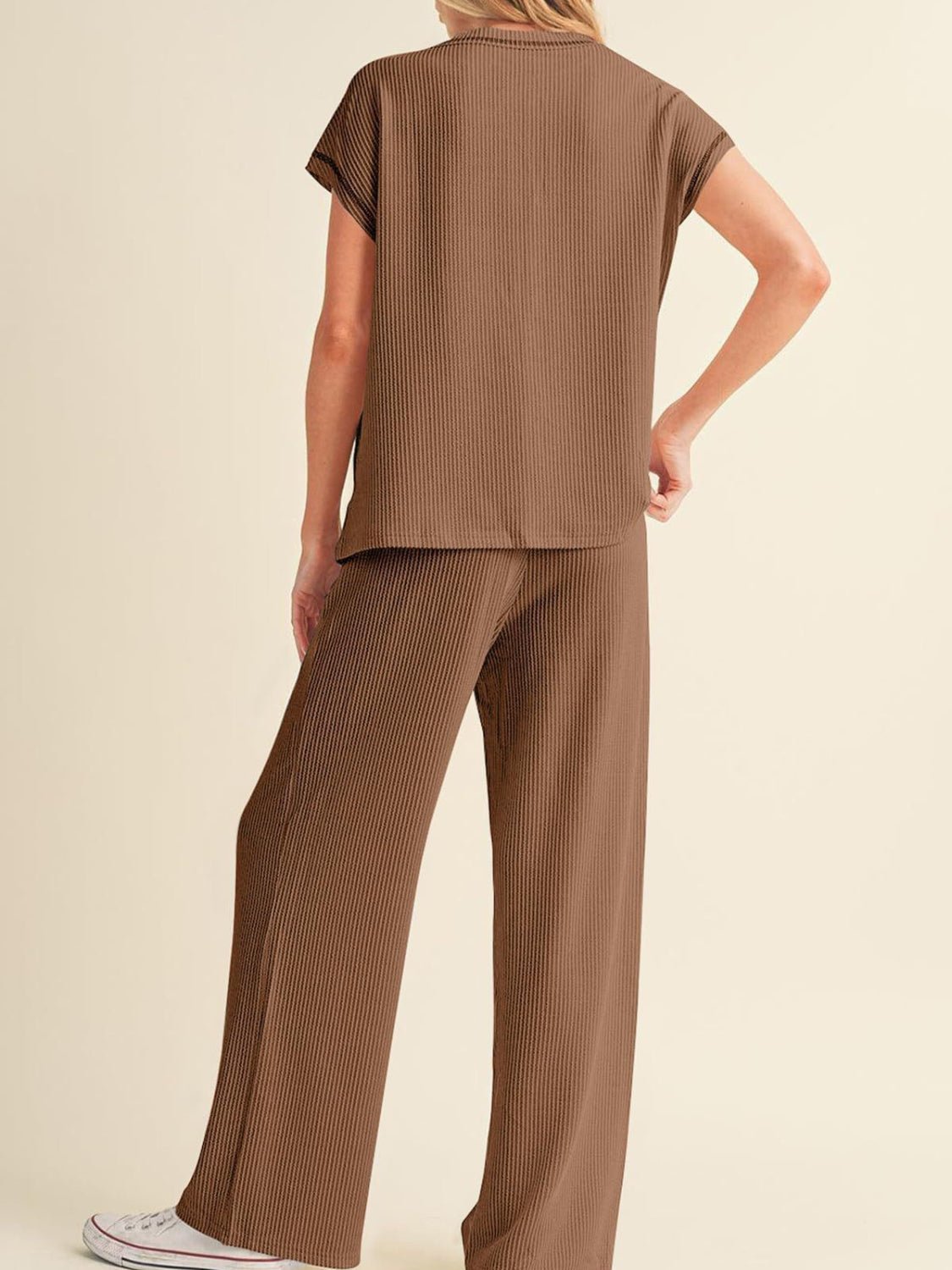 Ribbed Exposed Seam Top and Pants Set - ViarousViarousViarous