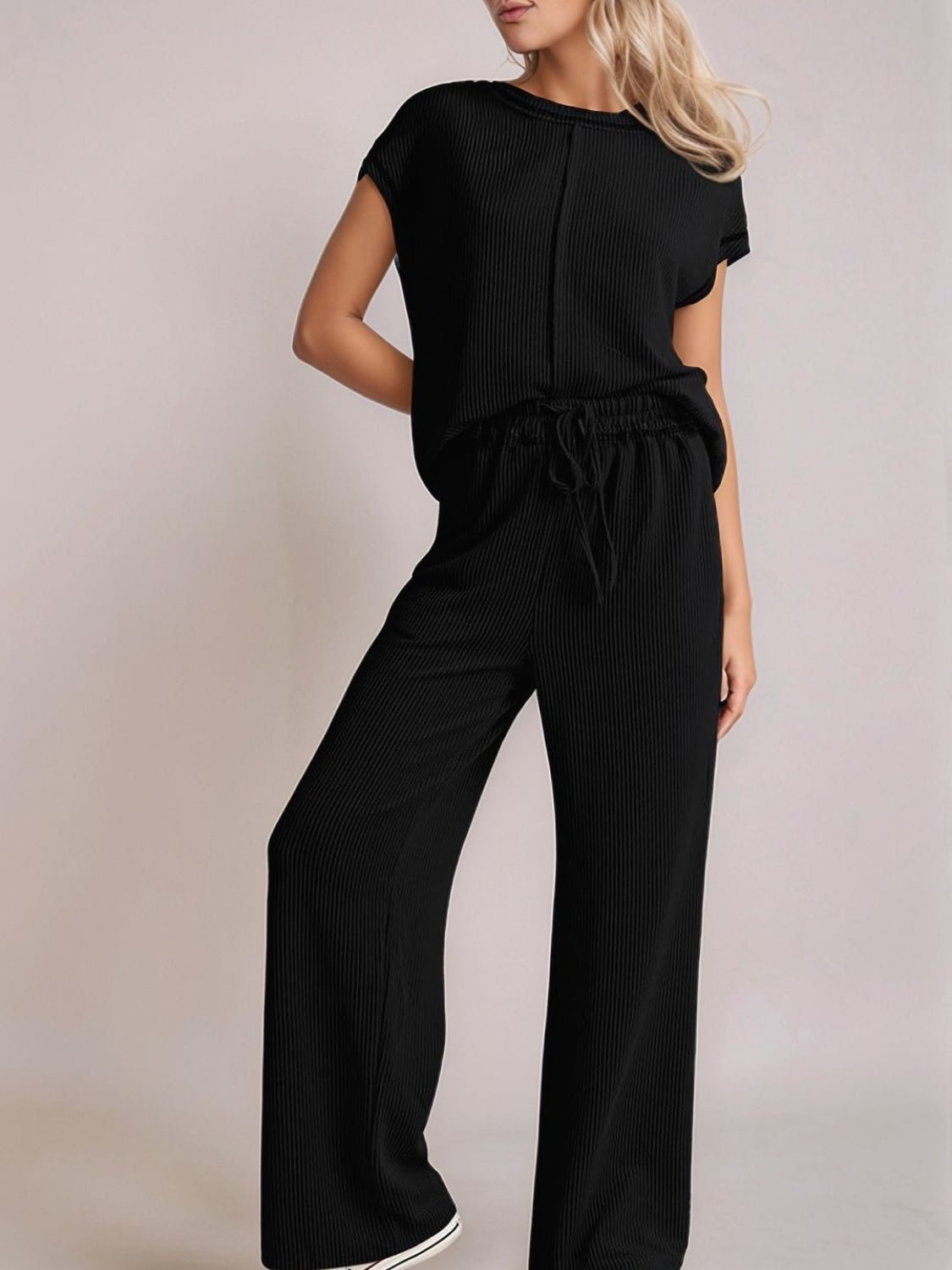 Ribbed Exposed Seam Top and Pants Set - ViarousViarousViarous