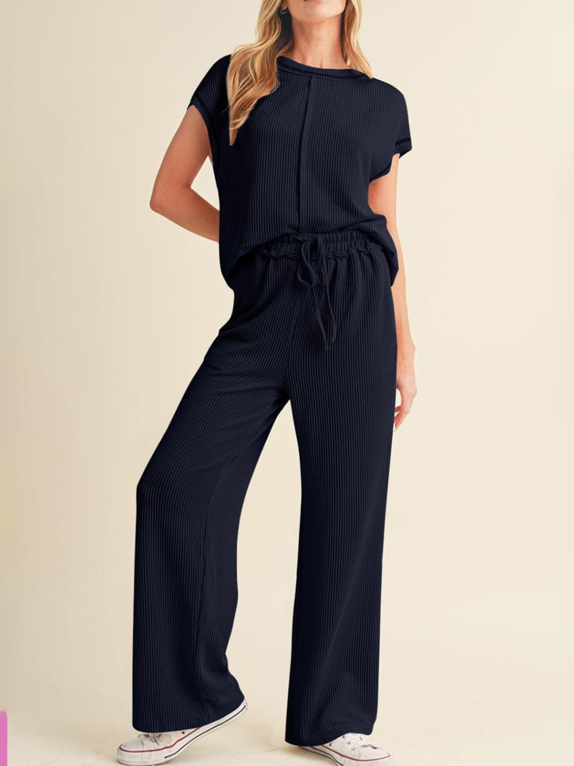 Ribbed Exposed Seam Top and Pants Set - ViarousViarousViarous