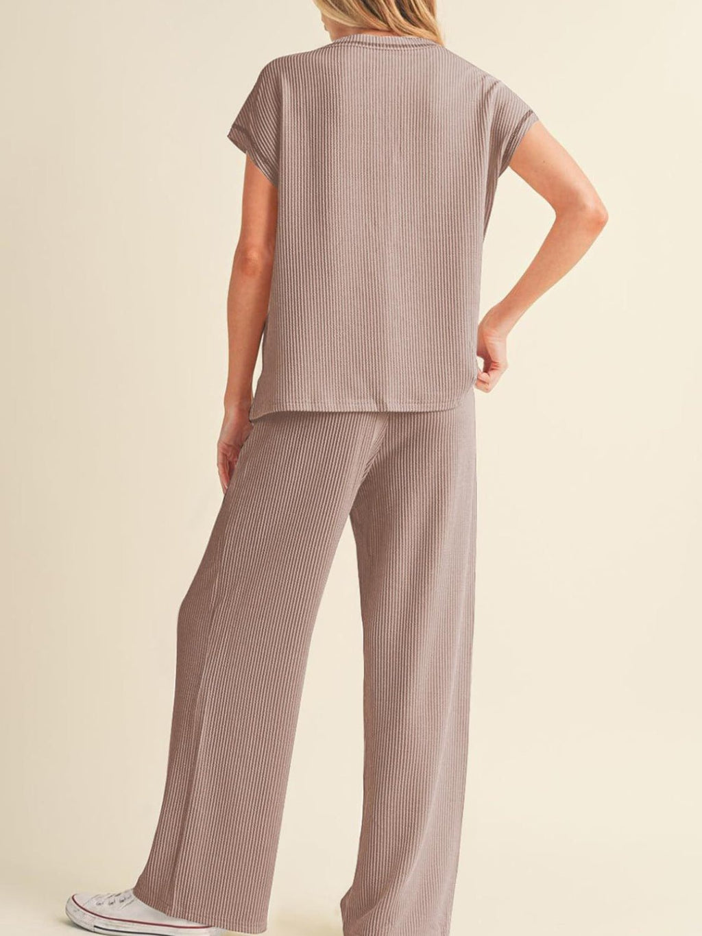 Ribbed Exposed Seam Top and Pants Set - ViarousViarousViarous