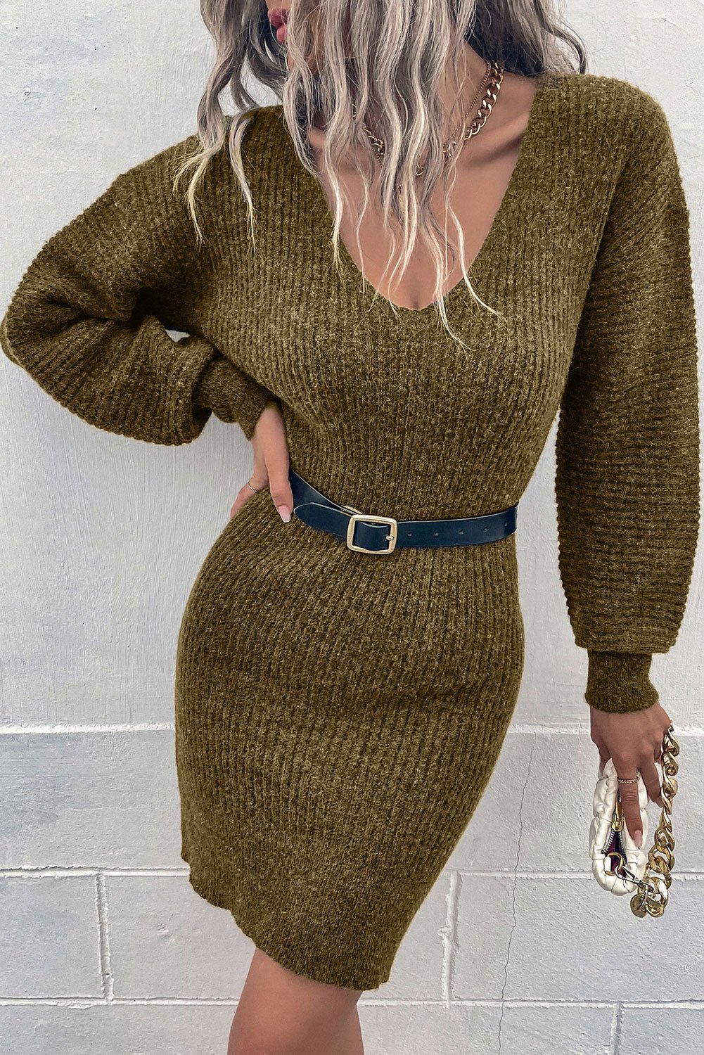 Ribbed Long Sleeve Sweater Dress - ViarousViarousViarous
