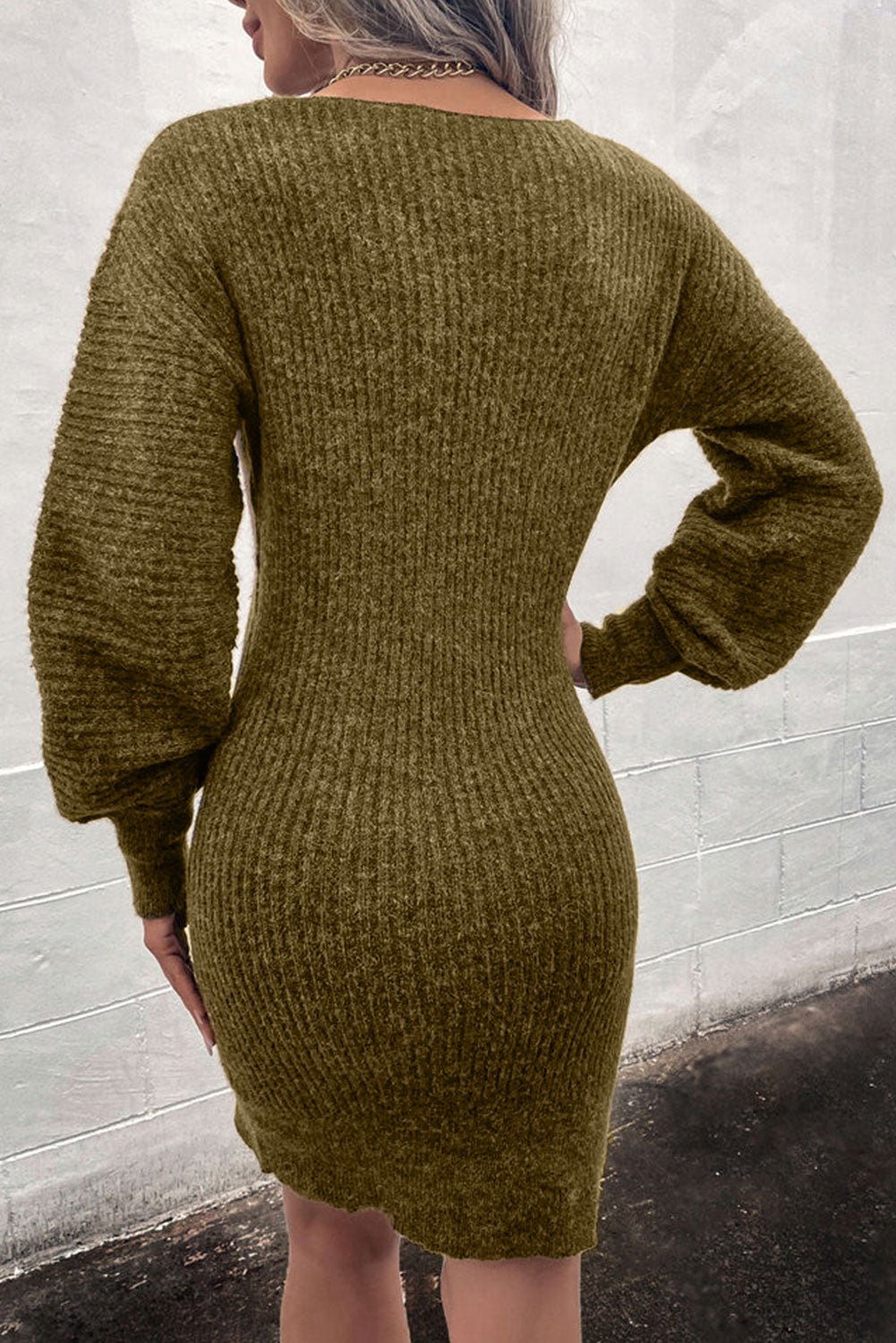 Ribbed Long Sleeve Sweater Dress - ViarousViarousViarous