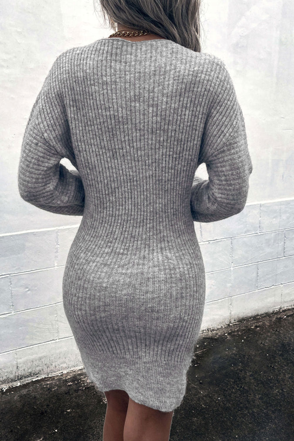 Ribbed Long Sleeve Sweater Dress - ViarousViarousViarous
