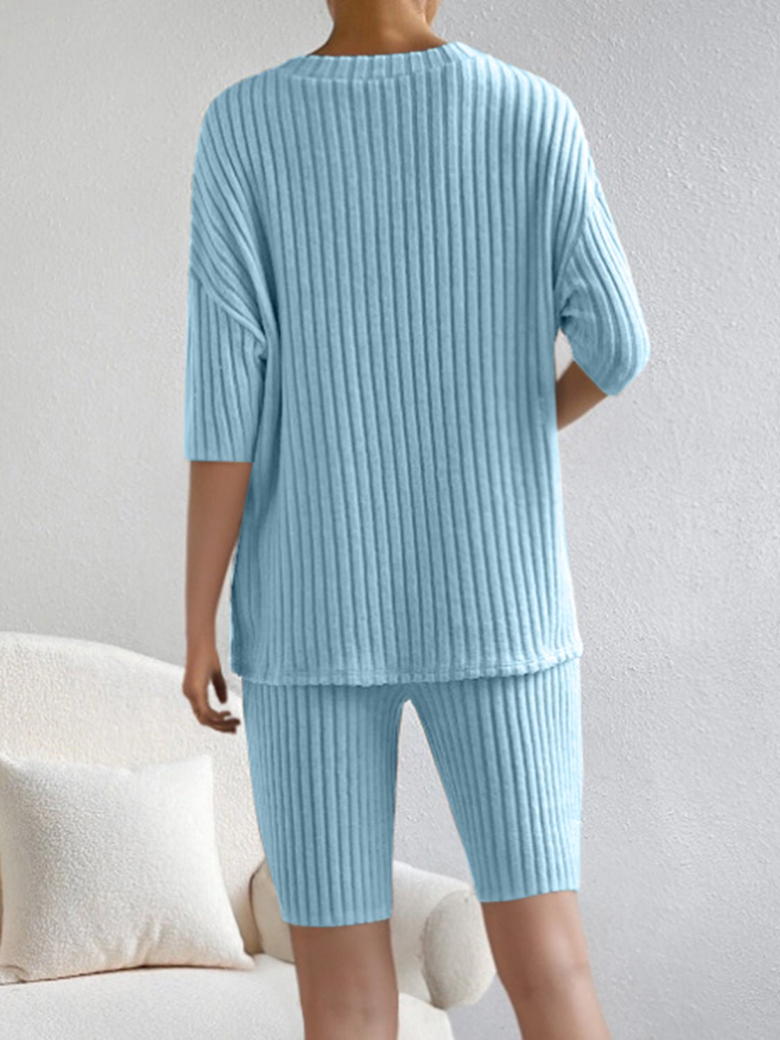 Ribbed V - Neck Top and Shorts Set - ViarousViarousViarous