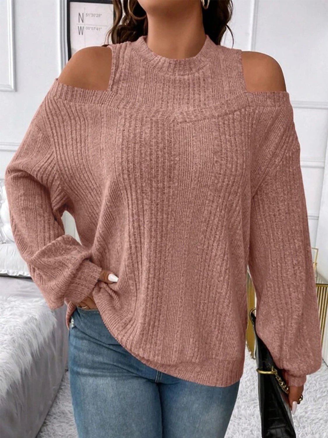 Round Neck Cold Shoulder Sweater - ViarousViarousViarous