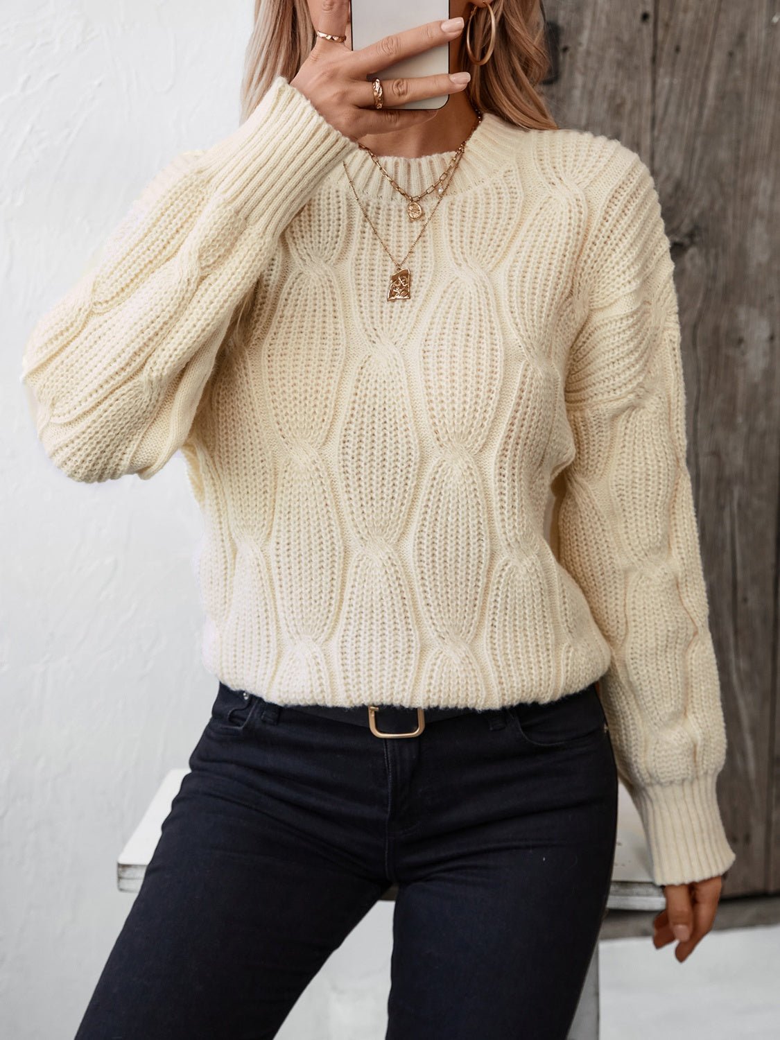 Round Neck Dropped Shoulder Sweater - ViarousViarousViarous