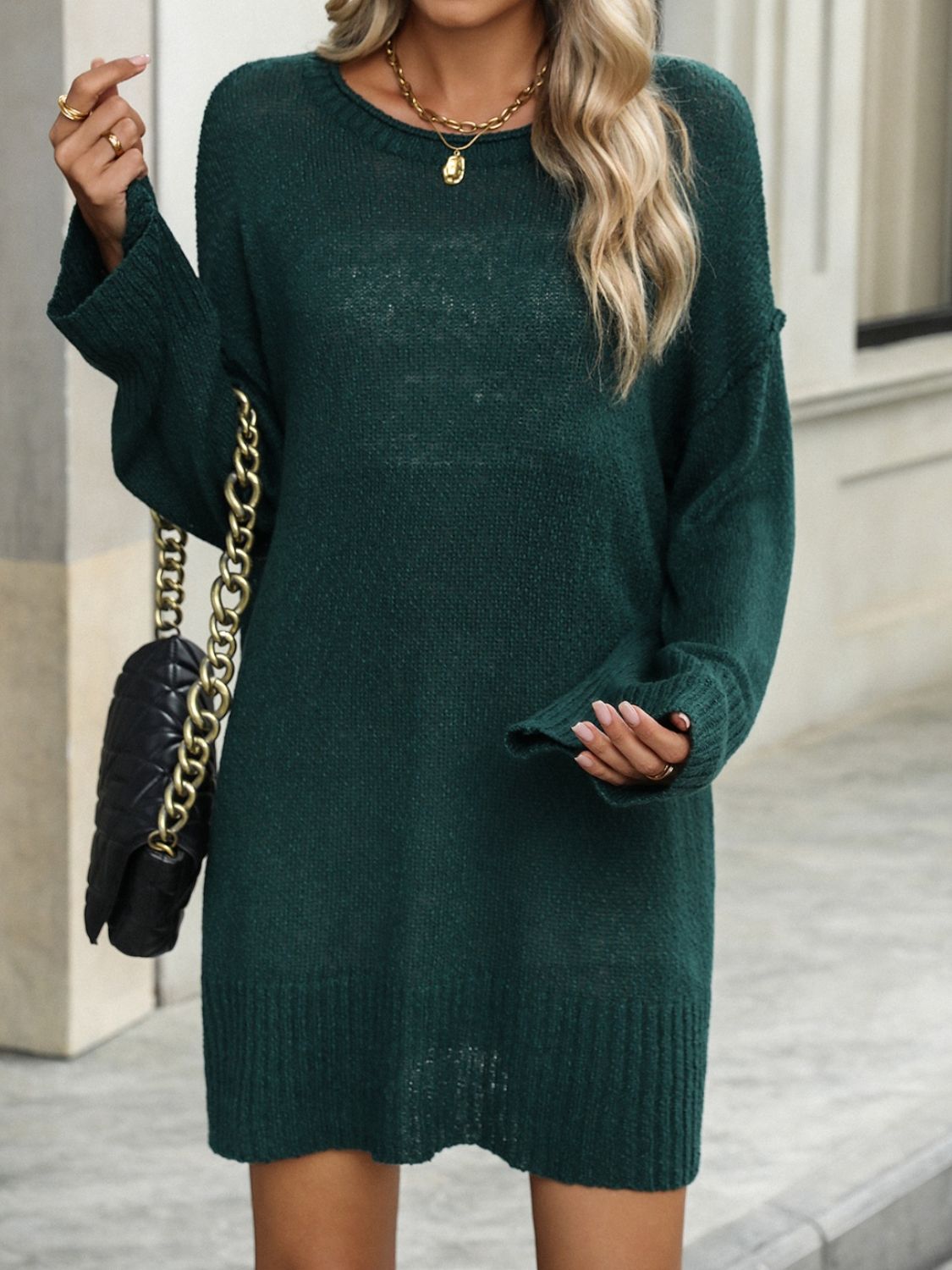 Round Neck Dropped Shoulder Sweater - ViarousViarousViarous
