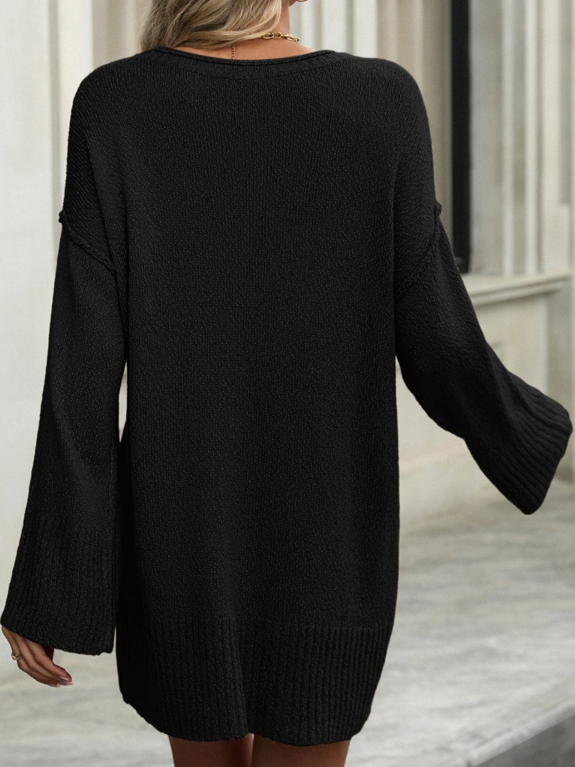 Round Neck Dropped Shoulder Sweater - ViarousViarousViarous