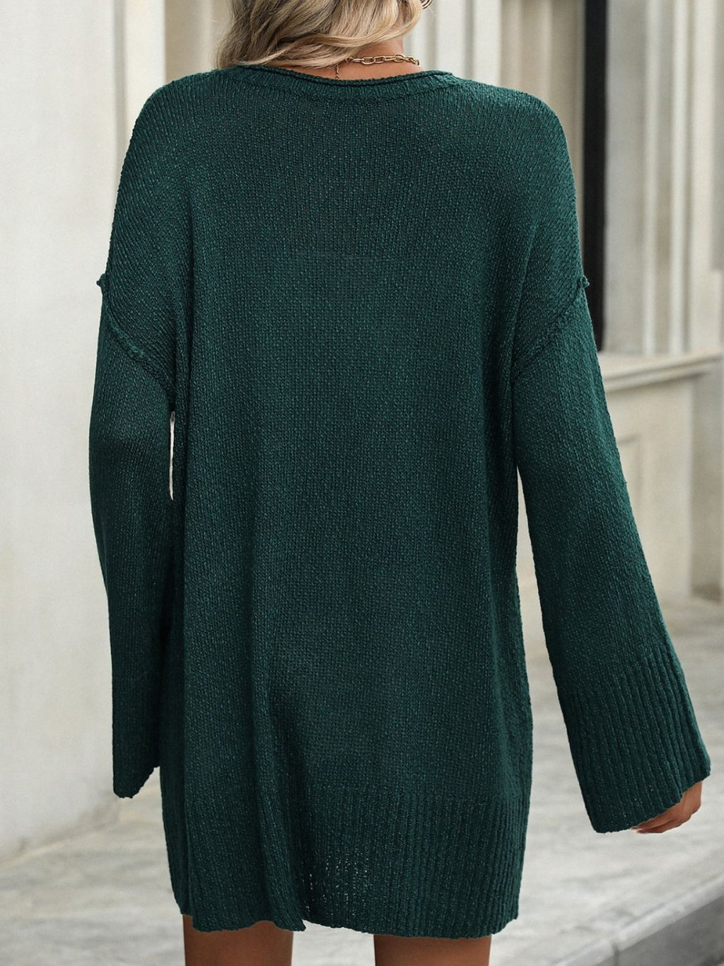 Round Neck Dropped Shoulder Sweater - ViarousViarousViarous