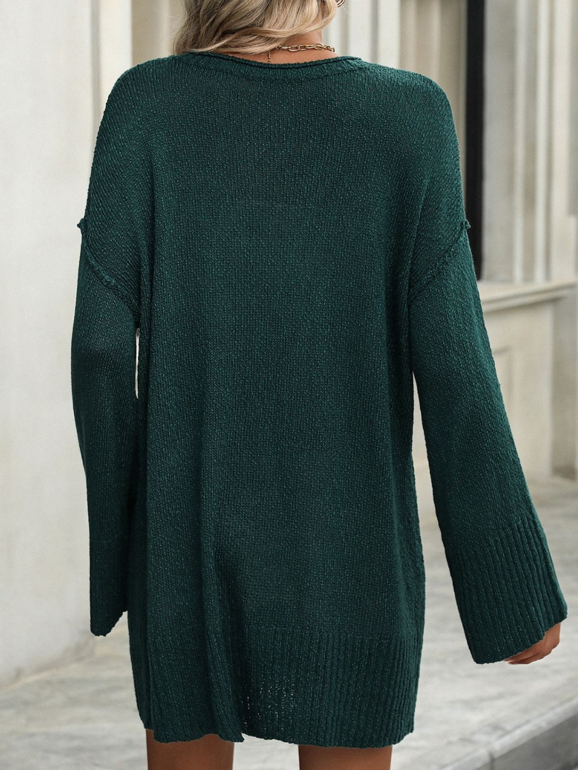 Round Neck Dropped Shoulder Sweater - ViarousViarousViarous
