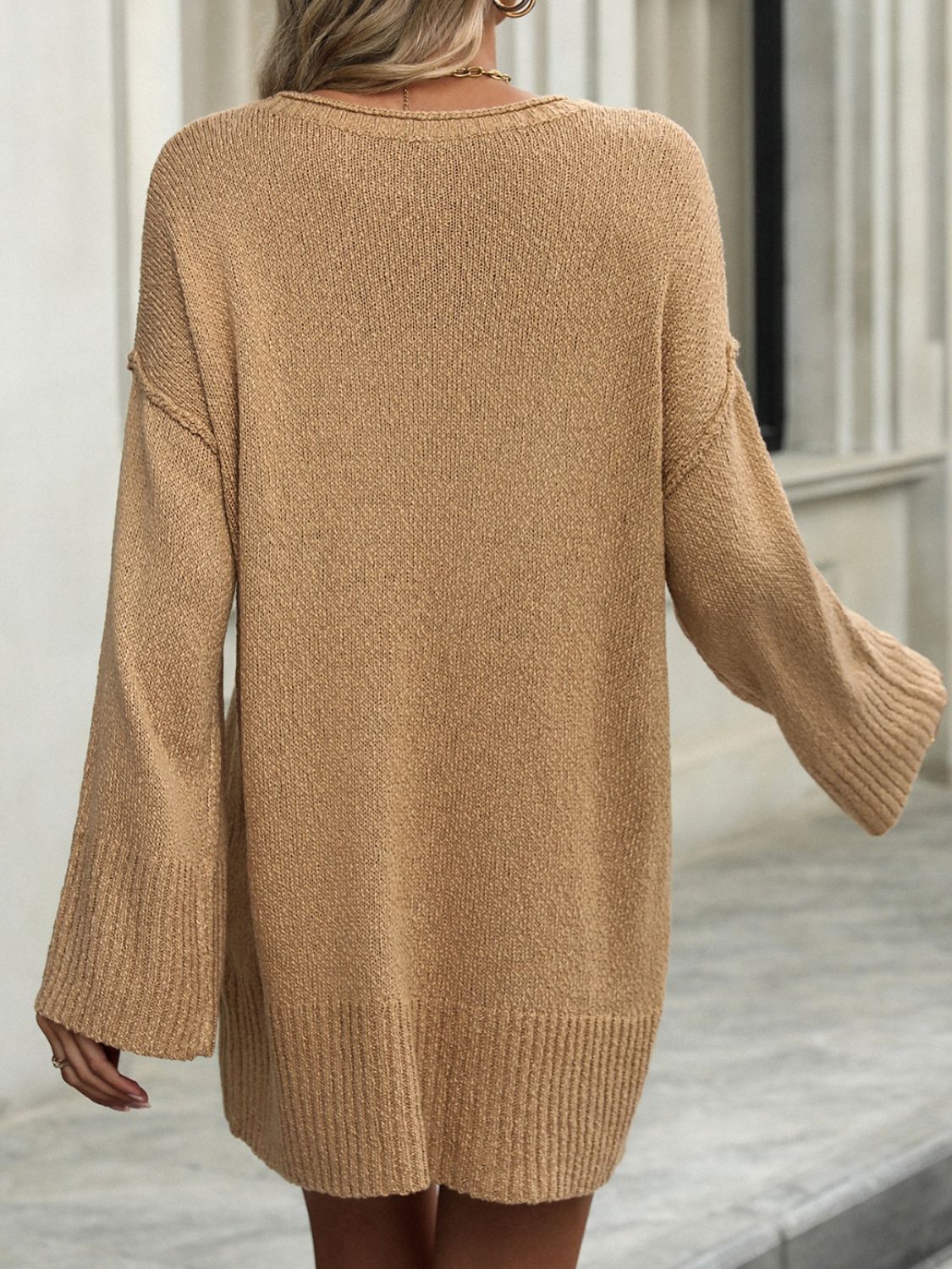 Round Neck Dropped Shoulder Sweater - ViarousViarousViarous