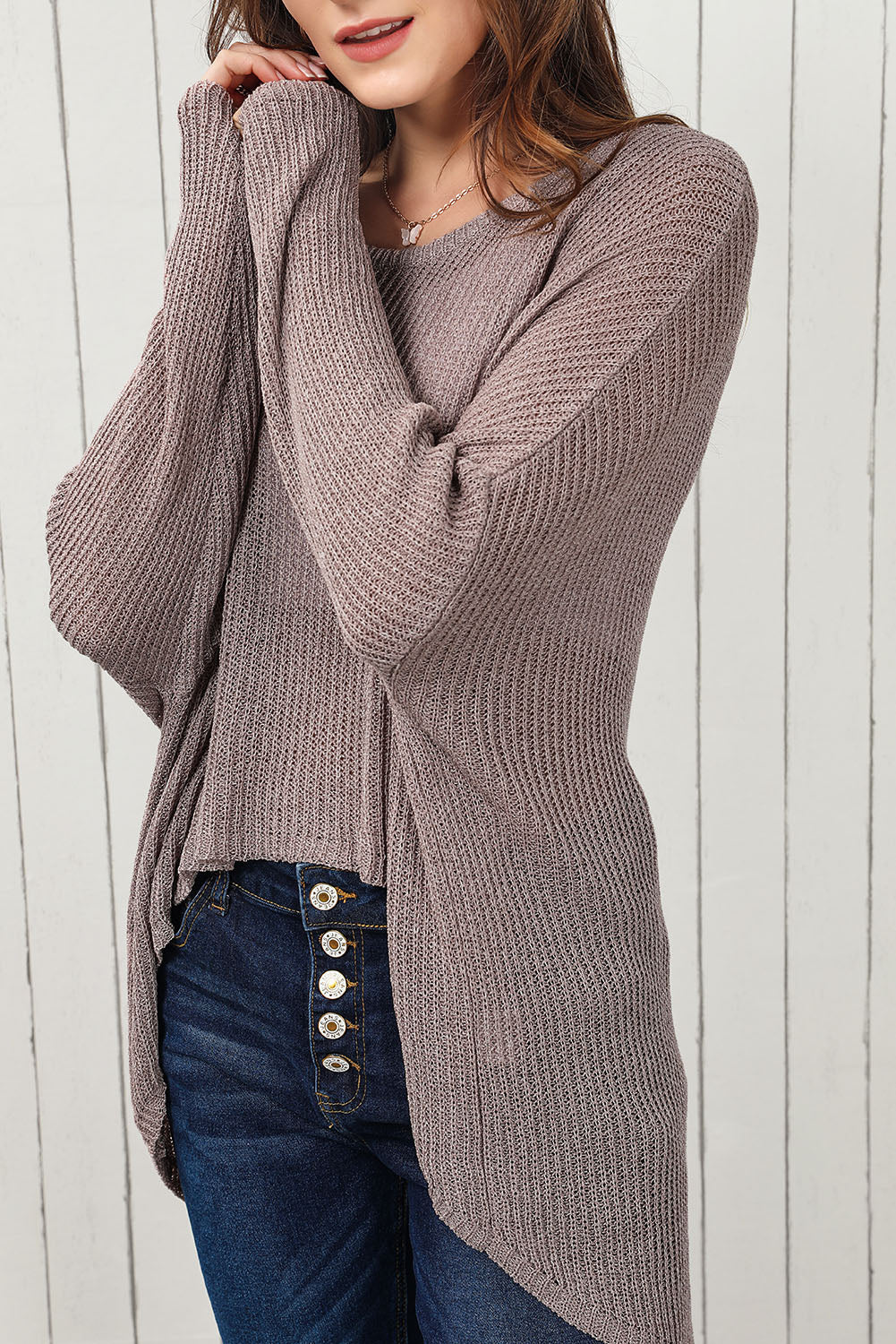 Round Neck High - Low Sweater - ViarousViarousViarous