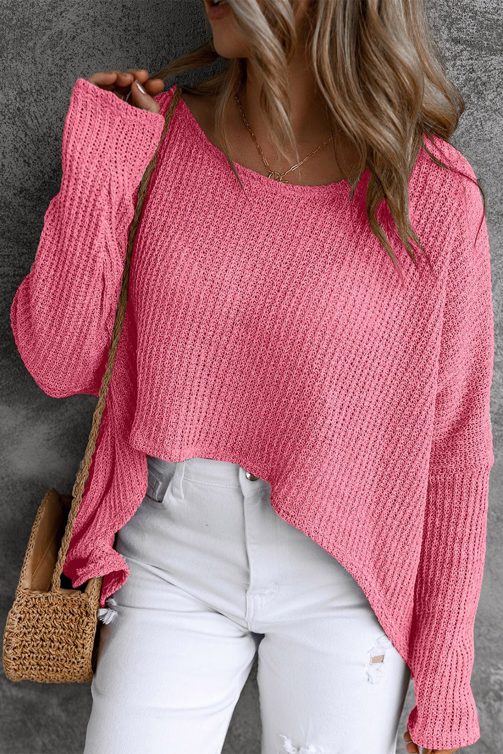 Round Neck High - Low Sweater - ViarousViarousViarous