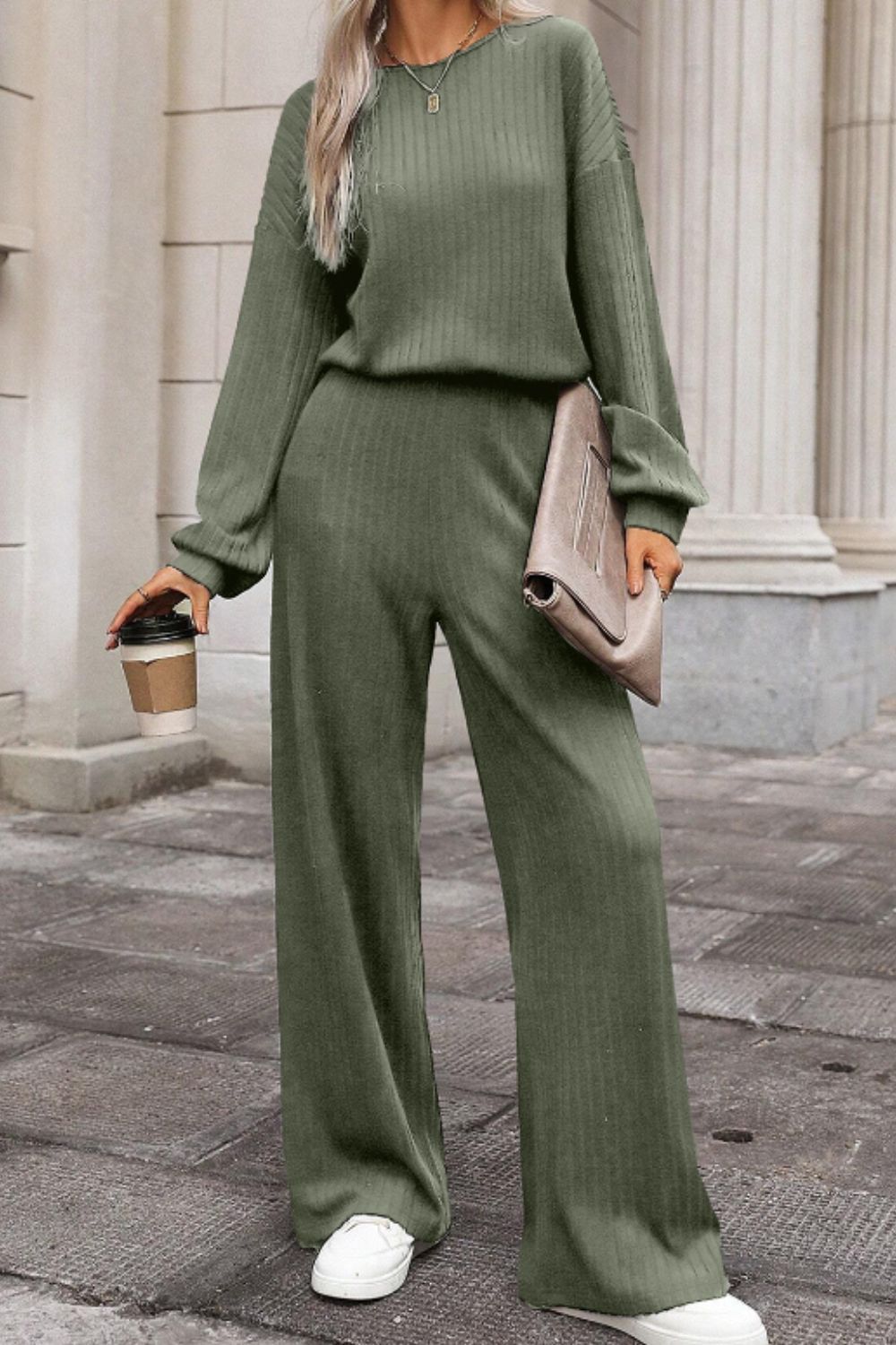 Round Neck Long Sleeve Jumpsuit - ViarousViarousViarous