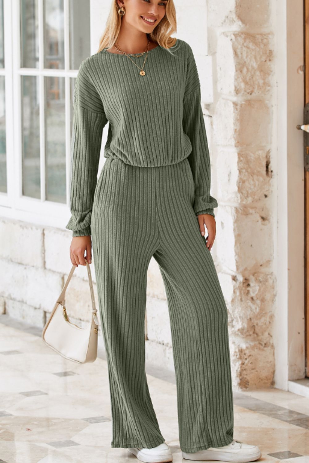 Round Neck Long Sleeve Jumpsuit - ViarousViarousViarous