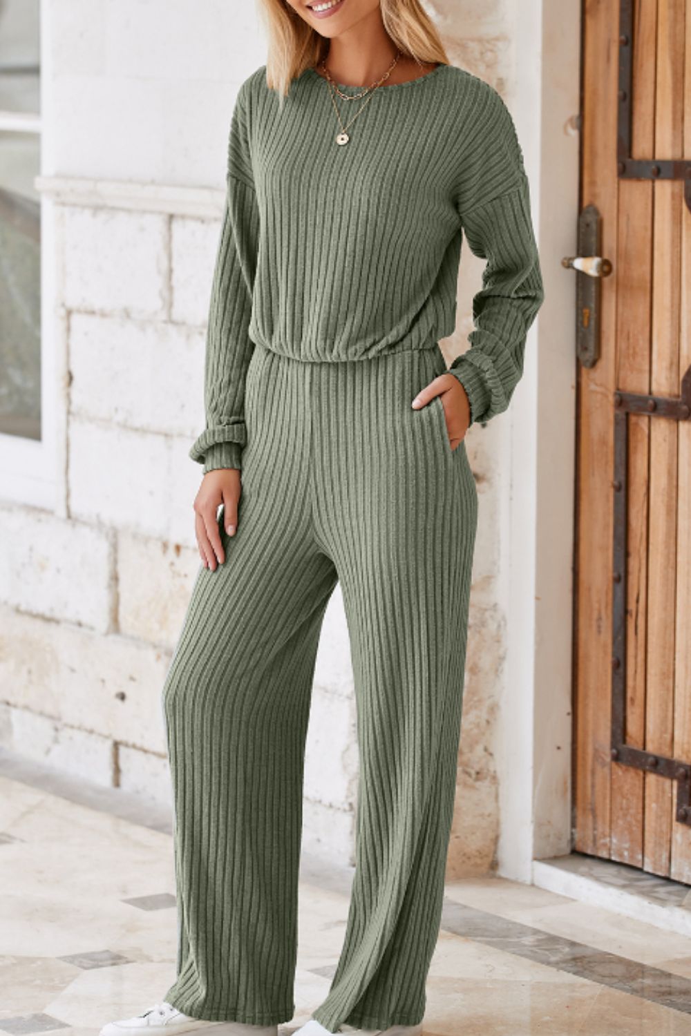 Round Neck Long Sleeve Jumpsuit - ViarousViarousViarous