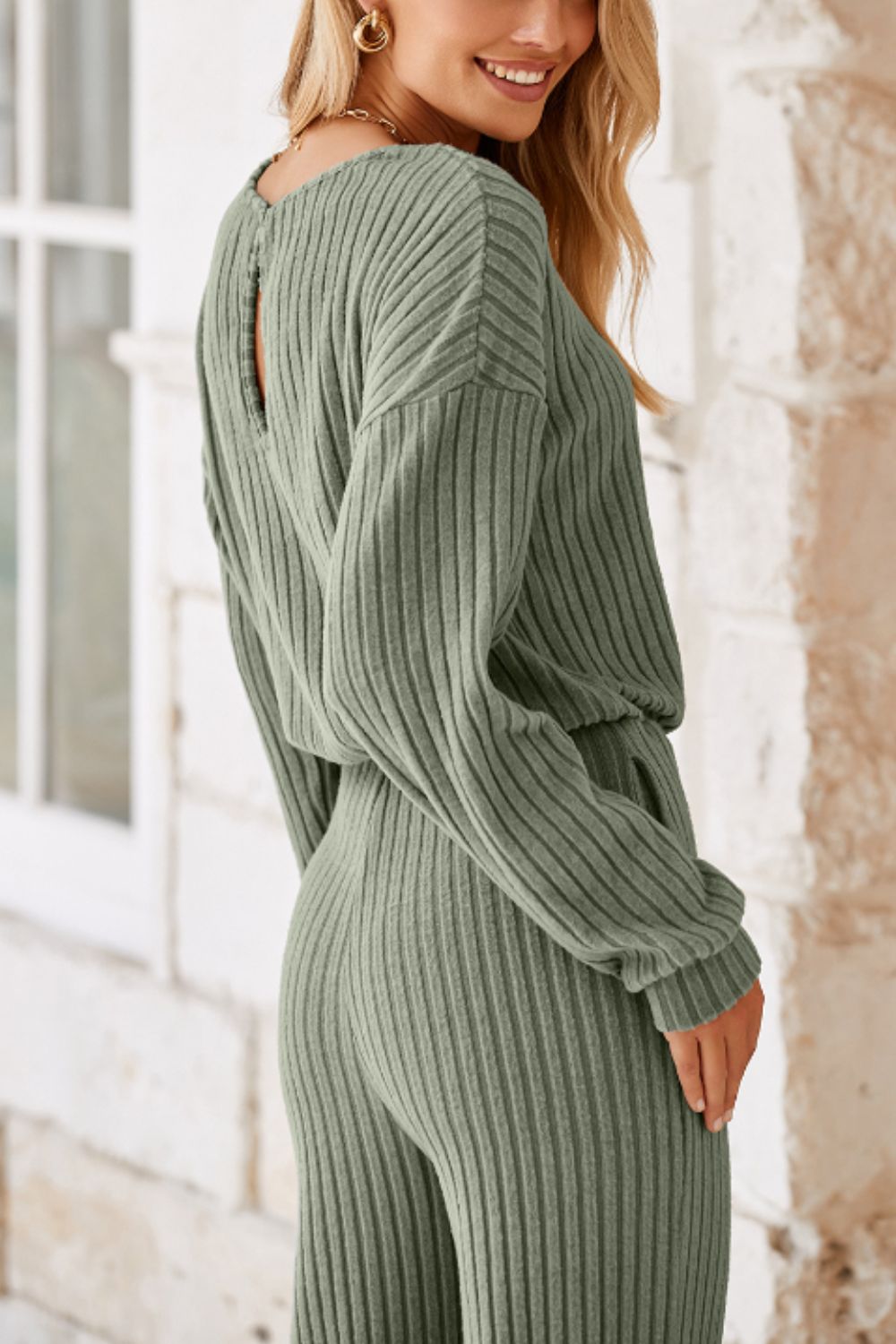 Round Neck Long Sleeve Jumpsuit - ViarousViarousViarous