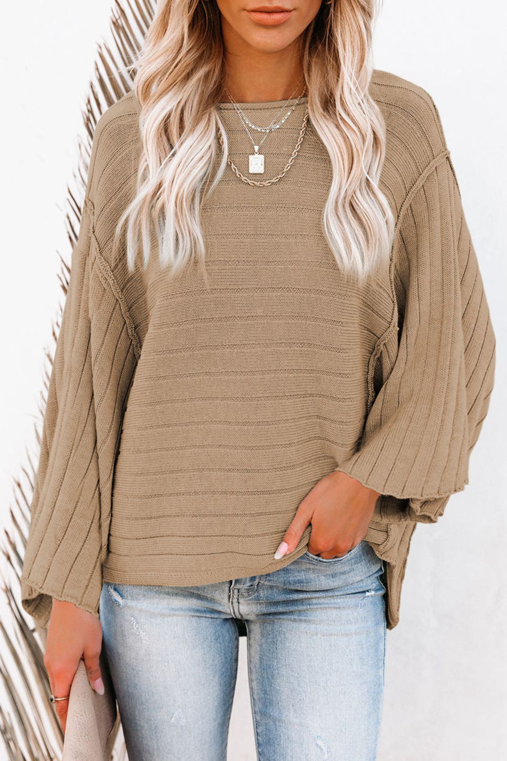 Round Neck Long Sleeve Knit Top - ViarousViarousViarous