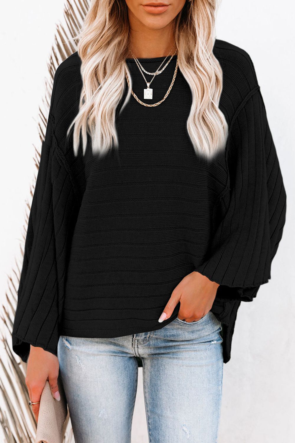 Round Neck Long Sleeve Knit Top - ViarousViarousViarous