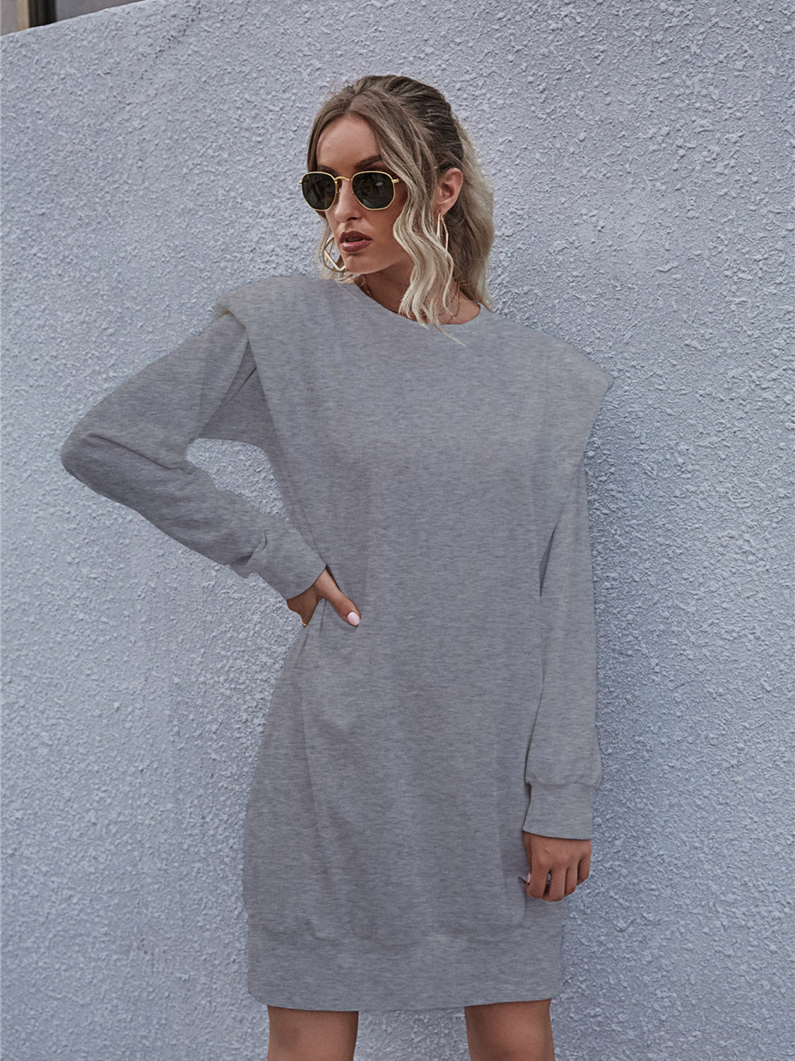 Round Neck Long Sleeve Mini Dress - ViarousViarousViarous