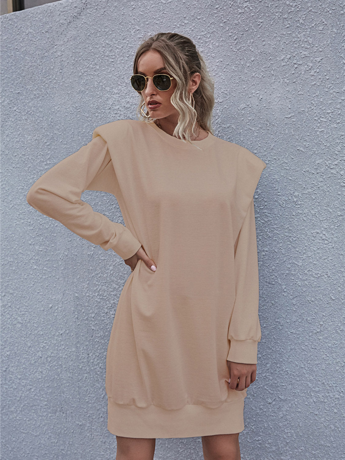 Round Neck Long Sleeve Mini Dress - ViarousViarousViarous